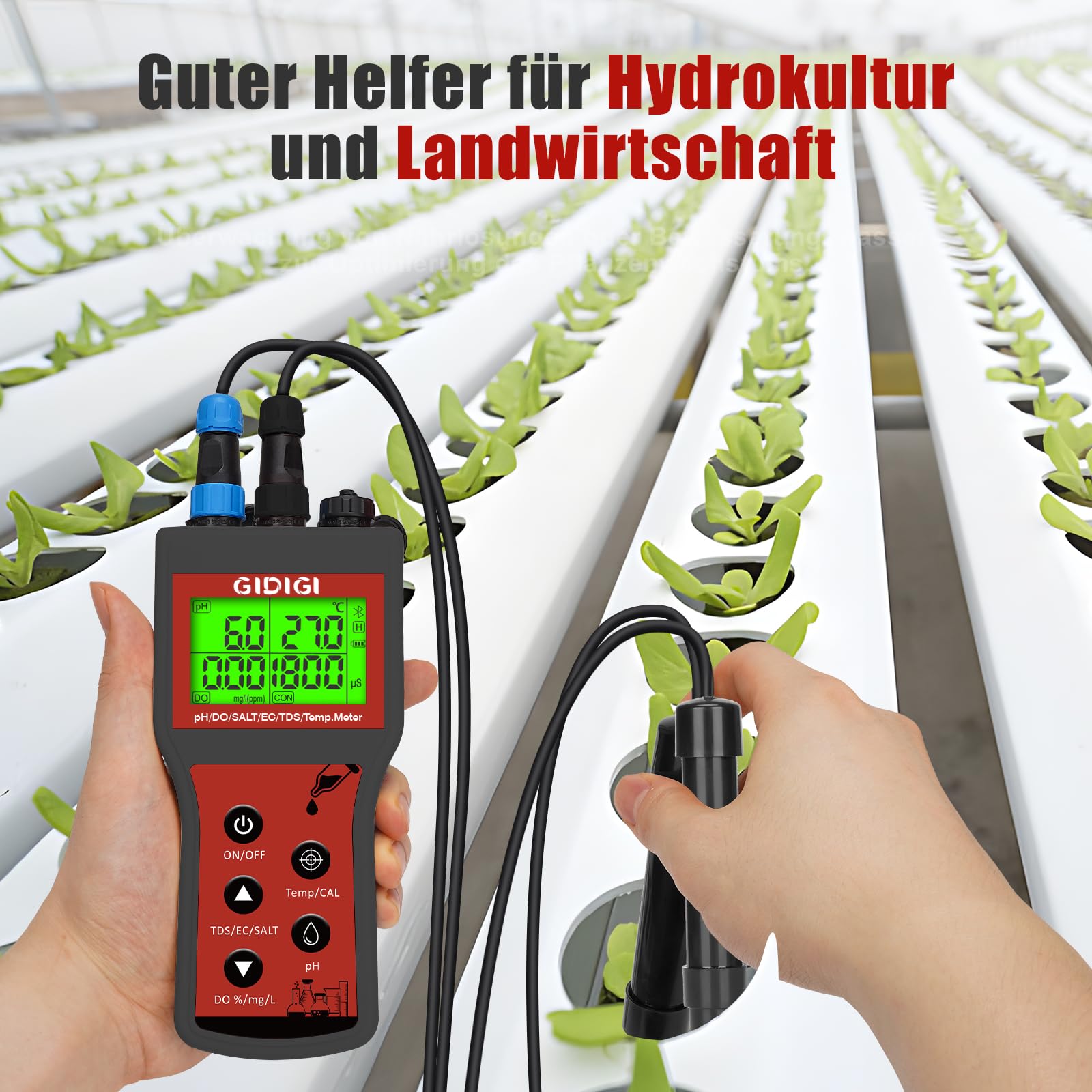 Messgerät für gelösten Sauerstoff für Wasser, 6-in-1 Smart DO, pH, Salzgehalt, TDS, EC, Temperatur, mit automatischer Kompensation für Teiche, Aquarien, Wassertests, Wasserqualitätstester, Teich-Saue