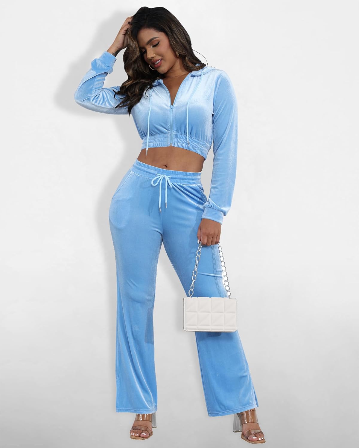 SMSN Women Sweatsuits Set Velvet 2 Piece Tracksuit Outfits Velour Jogging Long Sleeve Sweat Hoodie and Sweatpants Set - Image 2