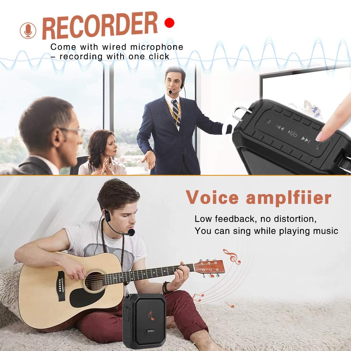 Amplificatore vocale Bluetooth microfono con altoparlante, 18W voice amplifier impermeabile personale portatile ricaricabile per casse insegnanti, guide turistiche, insegnante, insegnante, ecc.