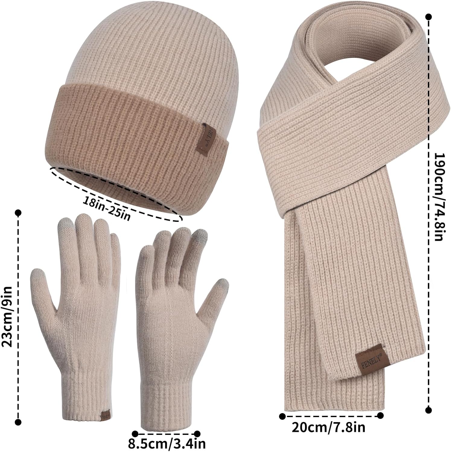 Winter Beanie Hat Scarf Touchscreen Gloves Set for Women Knit Warmer Thick - Image 5