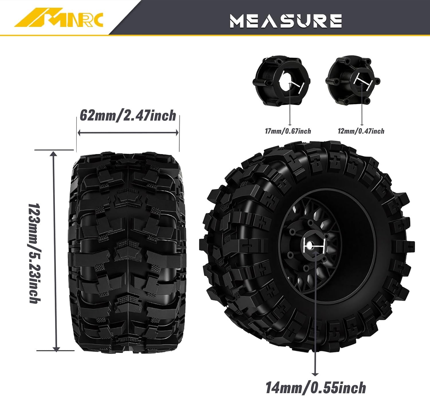Pre-glued Wheel and Tire Plastic Rim for Arrma 1/10 RC Monster Truck Big Rock Granite Vortek for Losi Stampede Rustler Hoss Series Upgrades Part Black