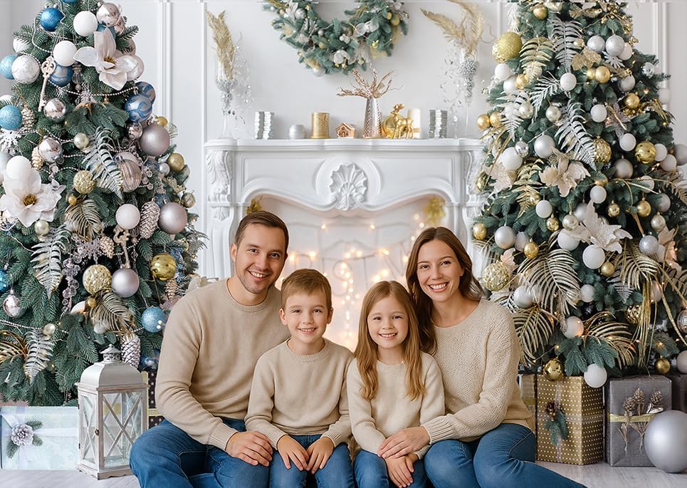 Miniatura 4 de LTLYH Fondo clásico de Navidad para fotografía de habitación interior, fondo blanco para chimenea, fondo fotográfico decorado con árbol de Navidad,