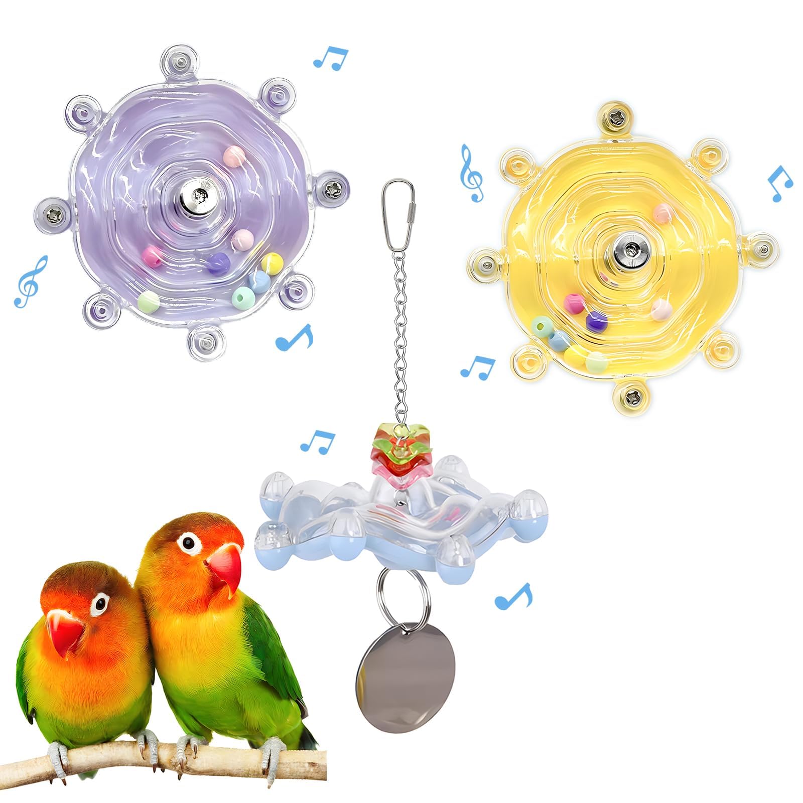 Bird Toys for Parakeets, Colorful Parakeet Toys Wheel, Interactive Spinner Rattle Parrot Toy, Cockatiel Toy for Bird Cage, Chewing Exercise for Conure