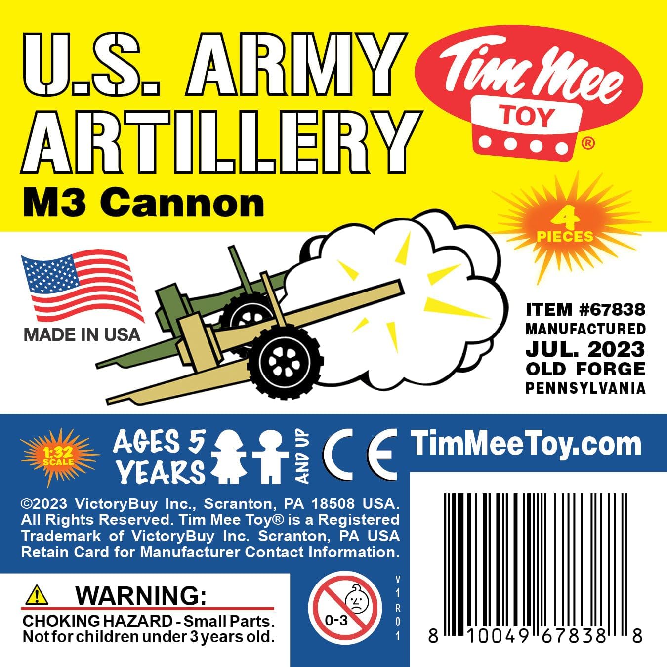Tim Mee Toy TimMee M3 Artillery - OD Green & Tan 4pc Plastic Army Men Cannon Playset US Made image 5
