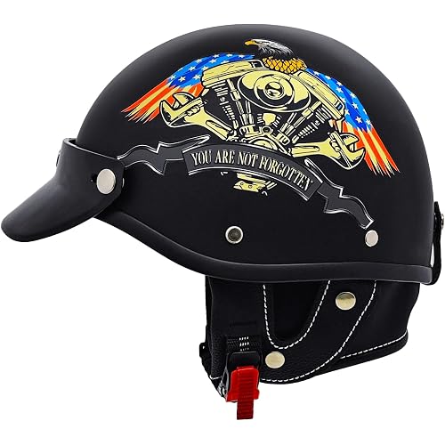 Half Motorcycle Helmets Retro Open Face Half Shell Motocross Helmet for Cycling Motocross Cruiser Bike Scooter Chopper Men Women DOT Approved