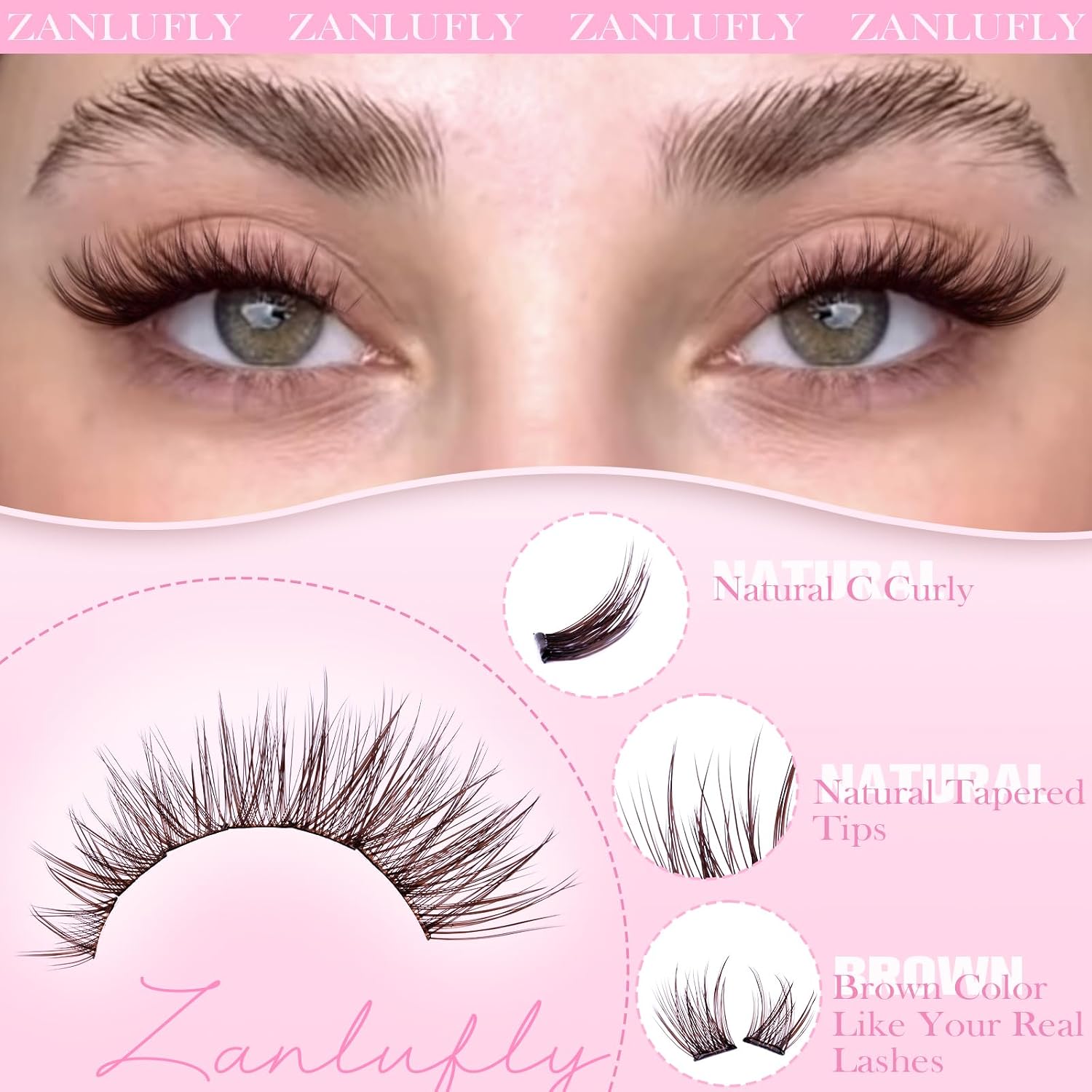 Self Adhesive Eyelashes Brown Self Adhesive Lash Clusters Natural No Glue Lashes Dark Brown Eyelash Extensions Pre-glued Eyelash Clusters Wispy Individual Lashes 8-16mm by ZANLUFLY