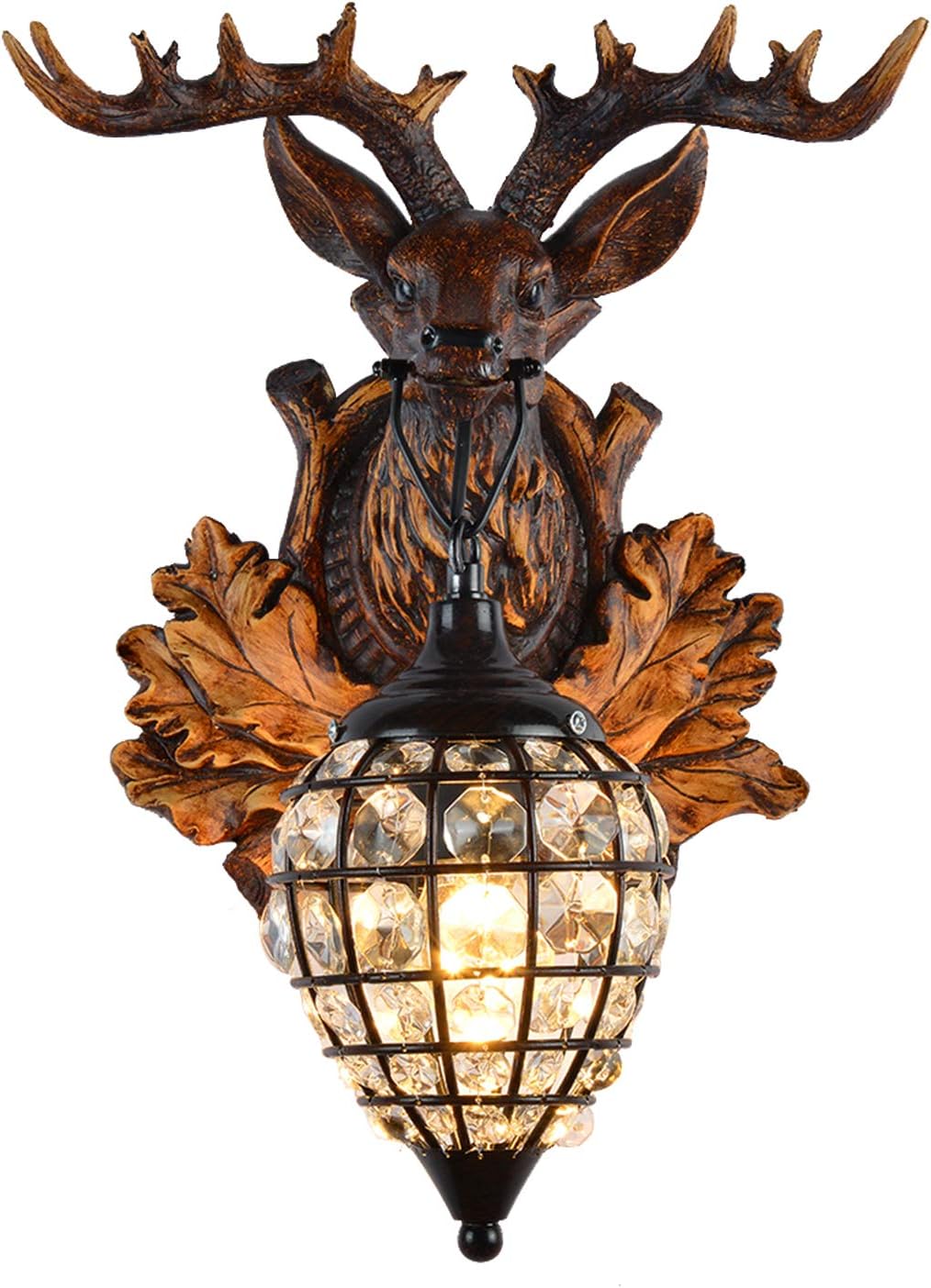 Yeegfeyn Antler Wall Sconce Lighting Rustic Deer Wall Light Fixtures Decor for Bedroom Bathroom Hallway Entrance Wildwife Wall Decor Home Lights with Antler and Crystal.