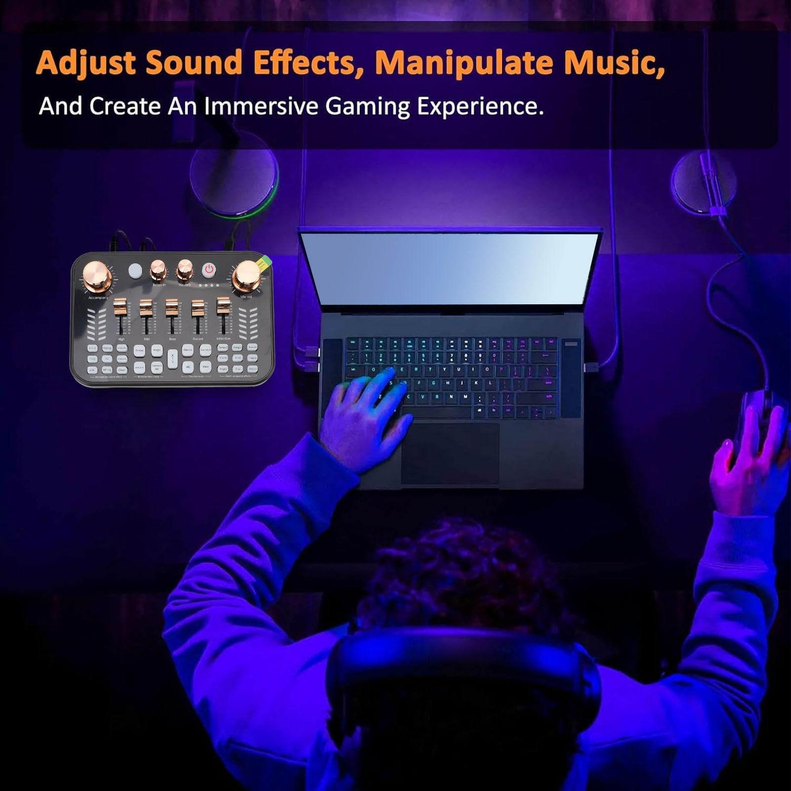Tarjeta de Sonido en, Mezclador de Audio para Juegos con Luces de Respiración, Interfaz USB Inalámbrica BT para Transmisión de Podcasting, Juegos, Teléfono, Computadora