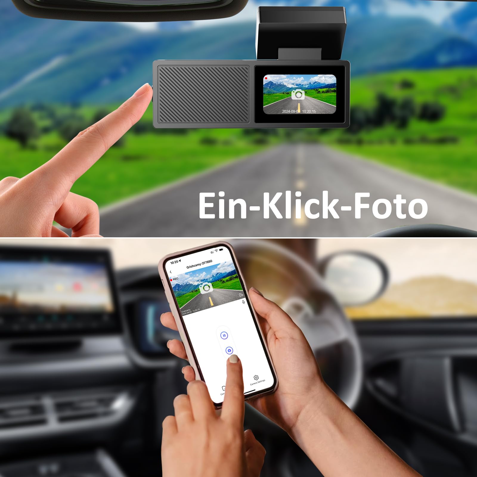 WiFi Dashcam Auto Vorne Hinten,4K 1080P,Auto Kamera,App-Steuerung Autokamera mit 64G SD-Karte,170° 140° Ultraweitwinkel,Mini 1.47 Zoll,Nachtsicht,WDR,G-Sensor,Loop-Aufnahm,Parküberwachung