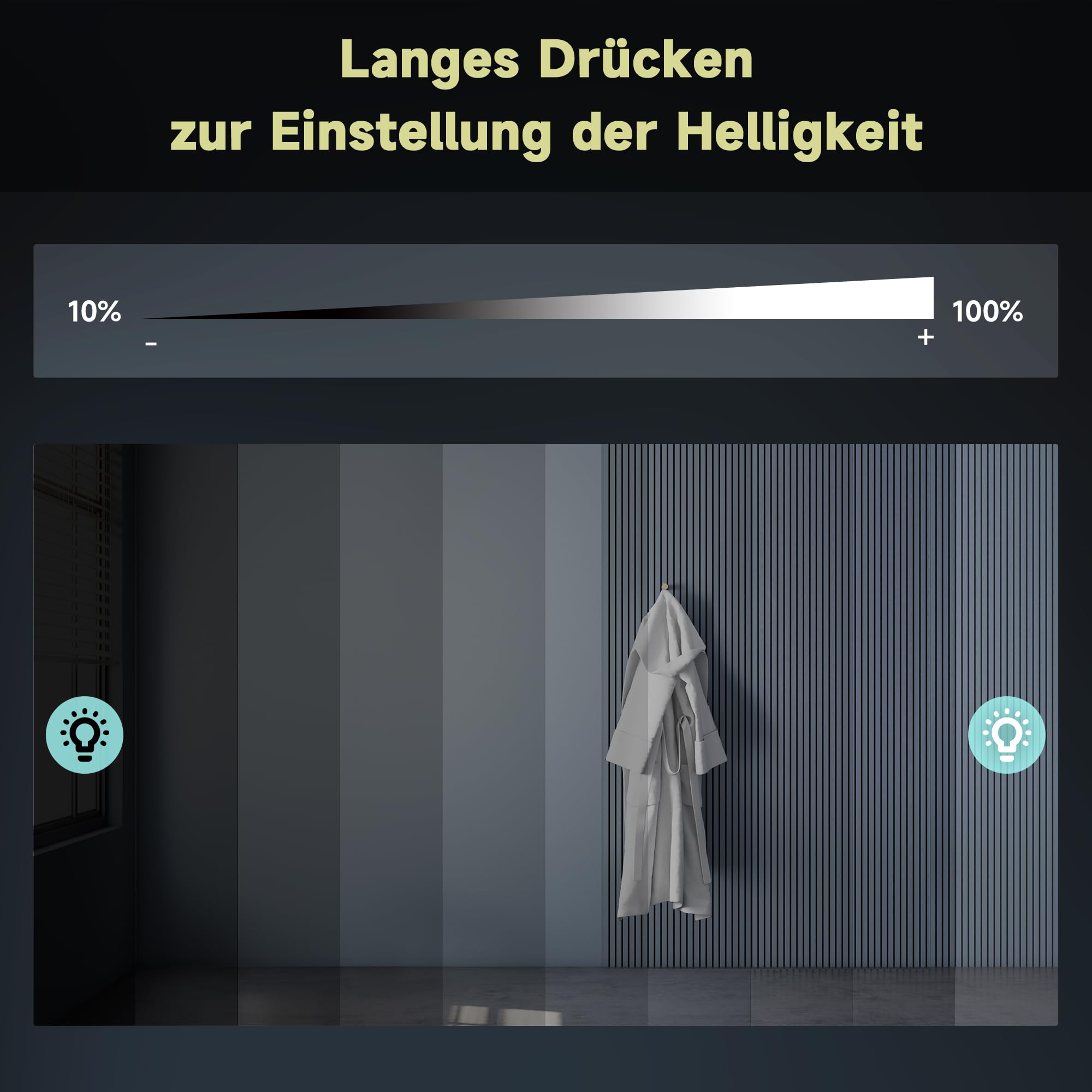 SONNI LED Badspiegel Rund 60cm – Wandspiegel mit Beleuchtung, 3 Farbtemperaturen, Dimmbar, Anti-Beschlag, Memory-Funktion, IP44
