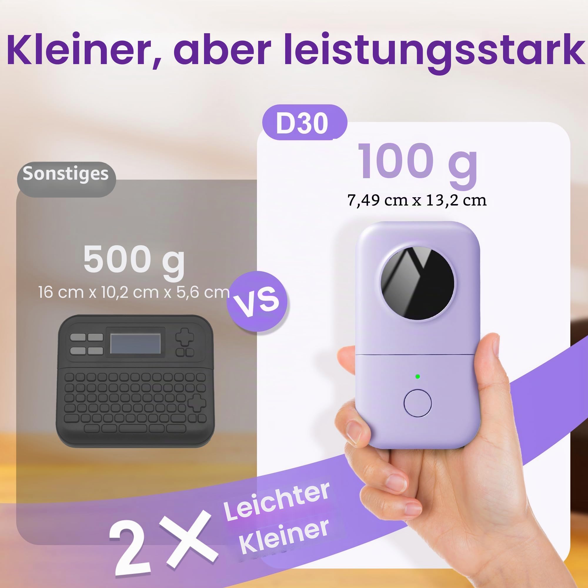 Phomemo D30 Etikettiergerät, Bluetooth Etikettendrucker Selbstklebend Beschriftungsgerät, Thermo Label Printer für Zuhause, Schule, Küche, Büro, Mini Ettikettiergeraet für iOS & Android, Violett