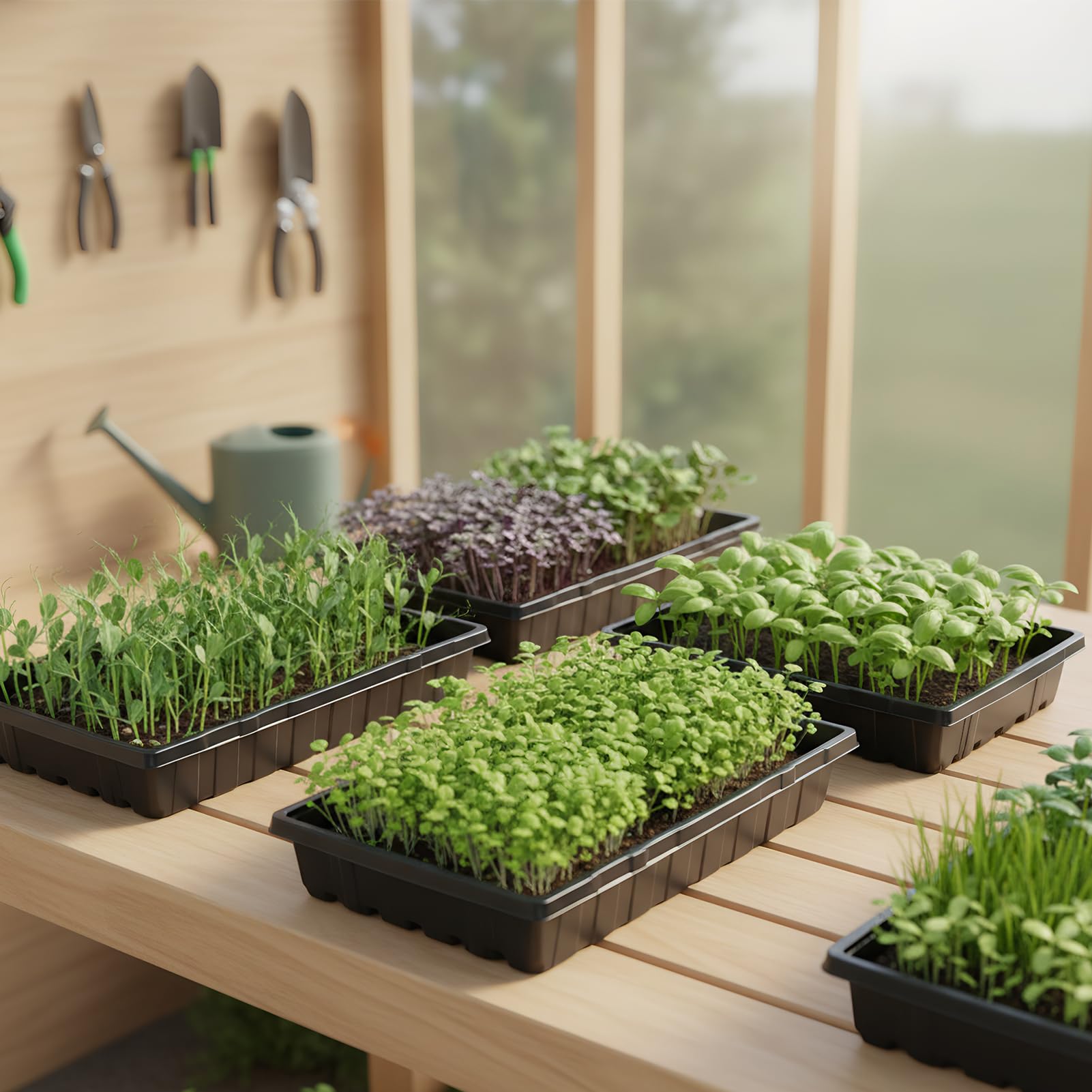 8 Piezas Bandejas de Germinación Sin Agujeros, Bandeja Semilleros Plastico Rectangular, Bandejas de Cultivo de Plantas para Jardín Vegetal Invernadero (54 x 28 x 6 cm)