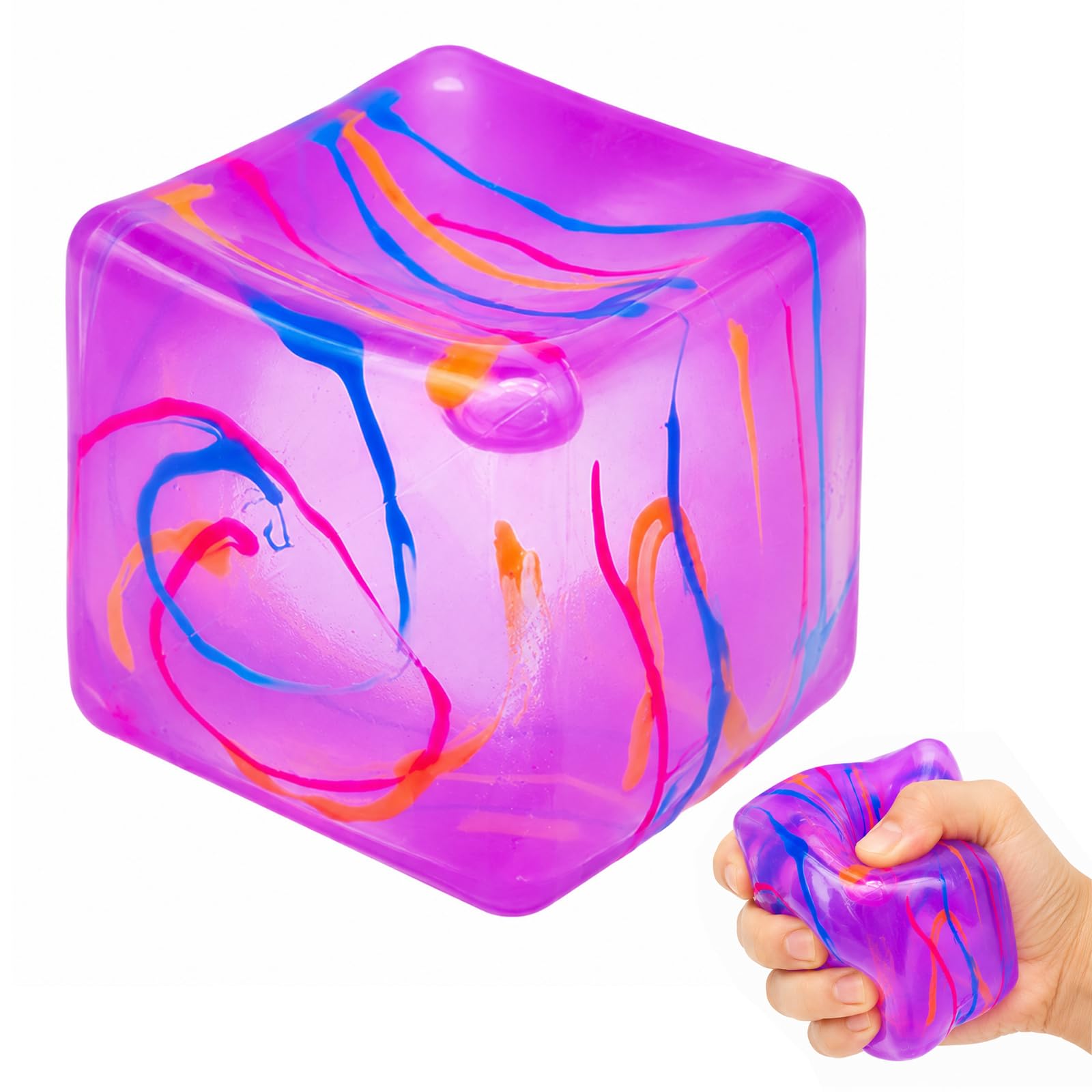 Nice Ice Cube Squishy Toys, 4 Pcs Cube Stress Balls, Squishy Fidget Toys for Adults & Kids, Sensory Squeeze Toys for Anxiety Stress Relief, Squeeze Cubes for Autism(Purple)