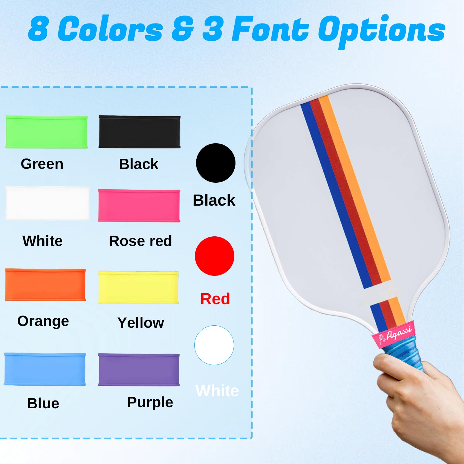 HJX 2pcs Personalized Pickleball Paddle Name Bands - Custom Silicone Ring Grip Bands for Paddle Grip, DIY Gifts for Pickleball Lovers