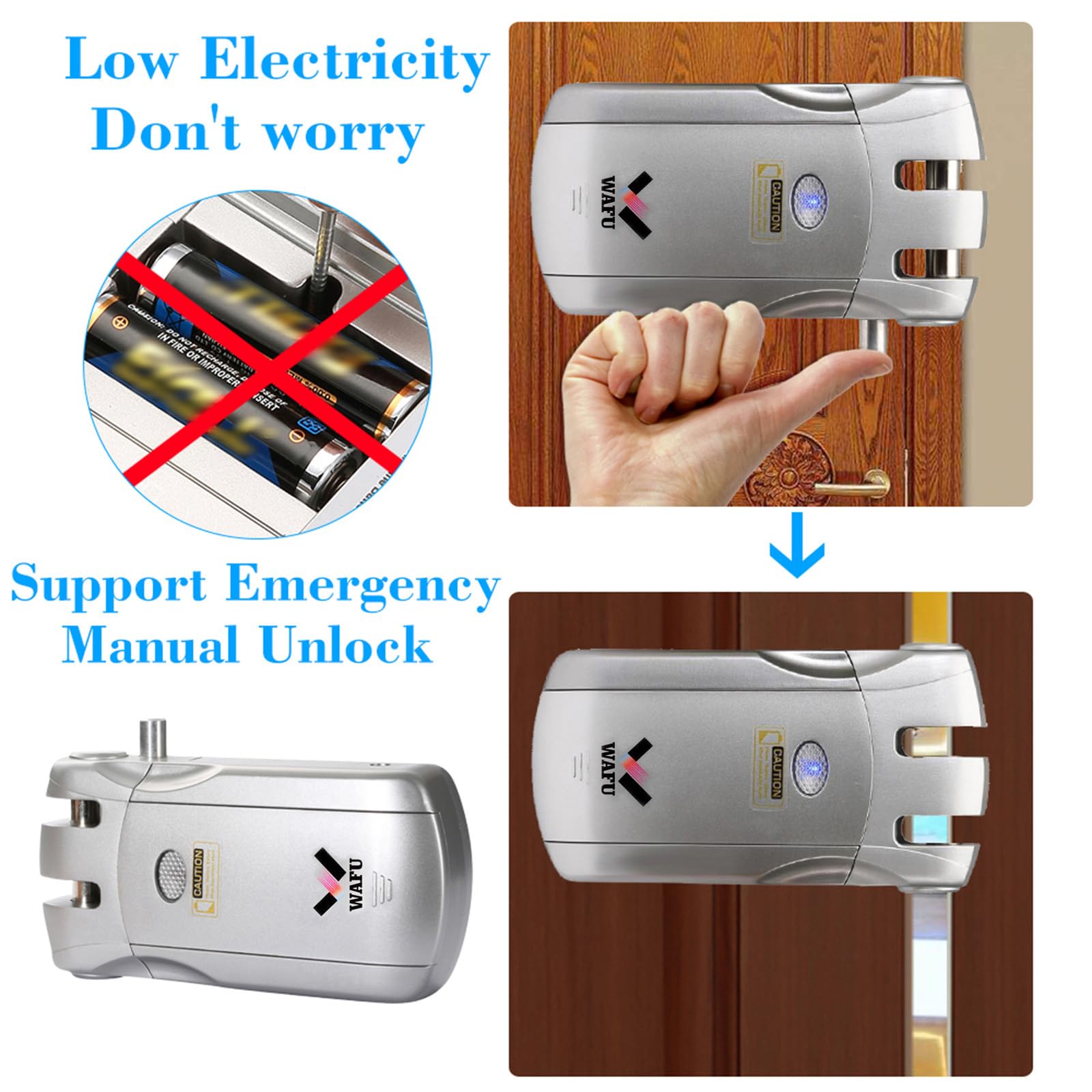 WAFU Bloqueo de Control Remoto Inalámbrico Método de Bloqueo de Tigre con 4 Teclas Remotas, Alimentación USB, para Control de Acceso a Smart Home Villa Office (Plata)