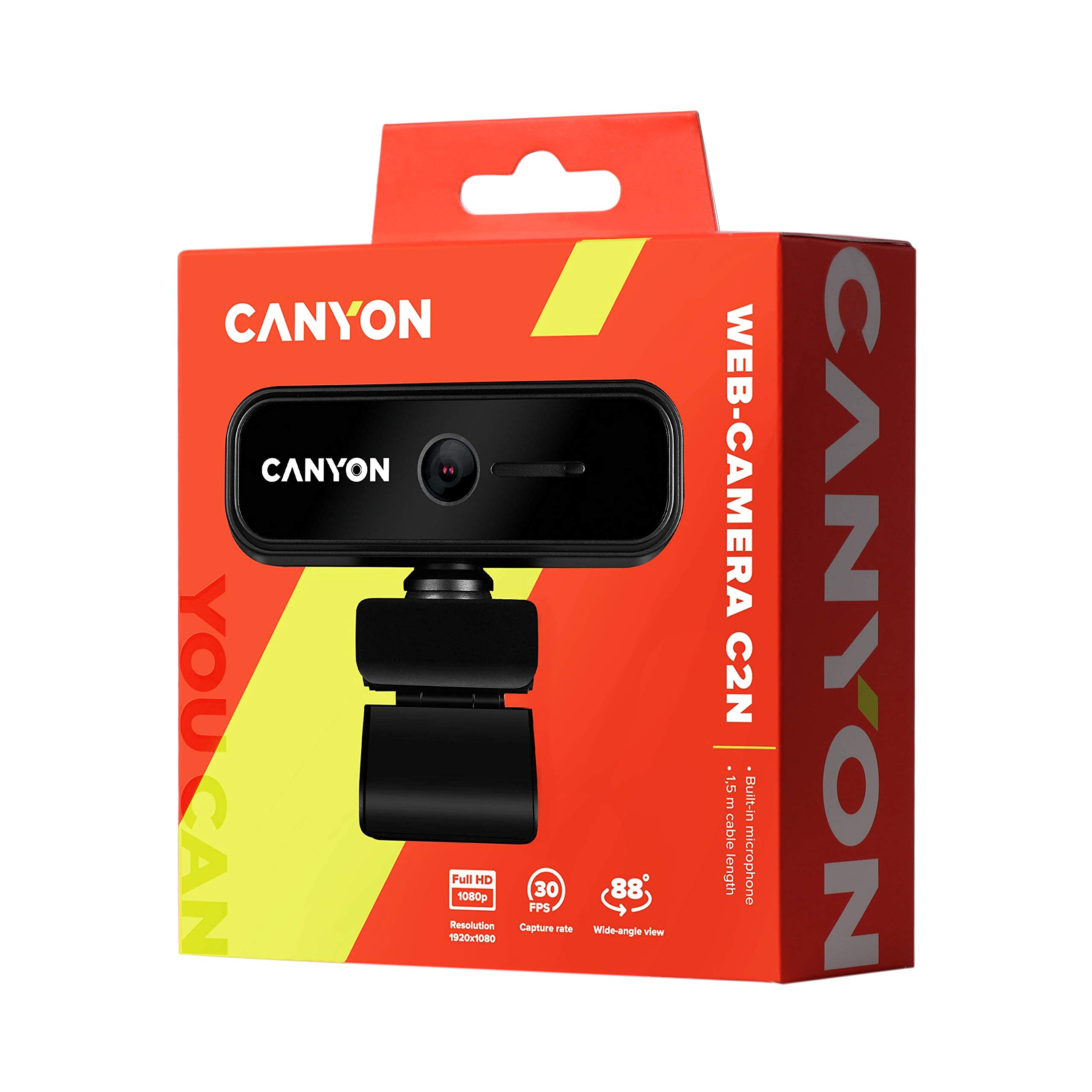 CANYON Cámara web Full HD1080p - Cámara facial con micrófono, transmisión de cámara web con enfoque automático, función giratoria de 360°, PC/escritorio/portátil para zoom, Skype, conferencias