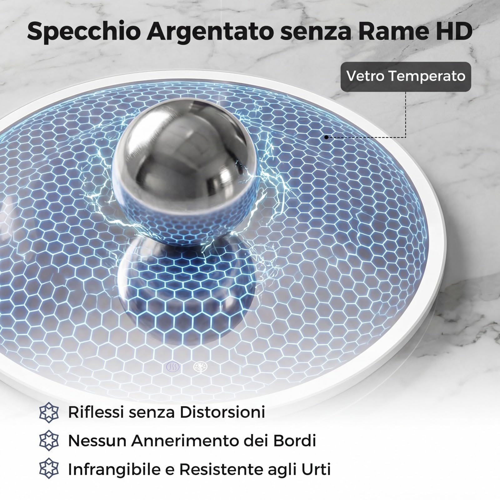 COSTWAY Specchio Rotondo con Luce 60 cm, Specchio Retroilluminato Bagno con 3 Colori Luce, Antideflagrante, Antiappannamento, Luminosità Regolabile, IP44, Memoria e Vetro Temperato HD (60 x 60 cm)