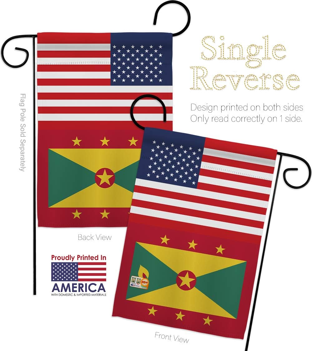 Grenada US Friendship Garden Flag Set with Stand Regional USA American Alliance World Country Particular Area Small Decorative Gift Yard House Banner Made In 13 X 18.5