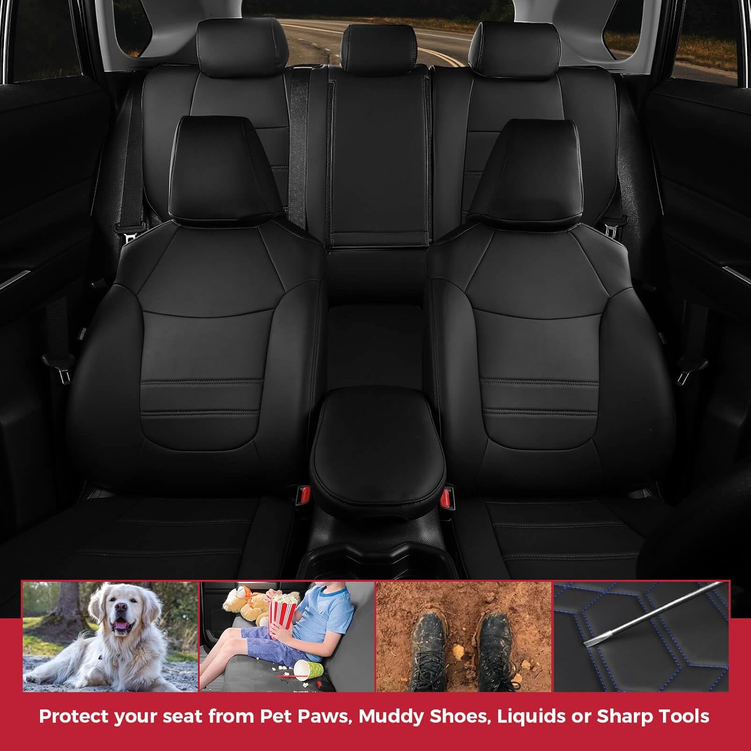 FREESOO for Toyota RAV4 Seat Covers - Custom Fit Car Seat Covers Full Set for Toyota RAV4 2025 2024-2019 LE XLE Limited XLE Premium - Luxury Waterproof Leather SUV Seat Covers - Black