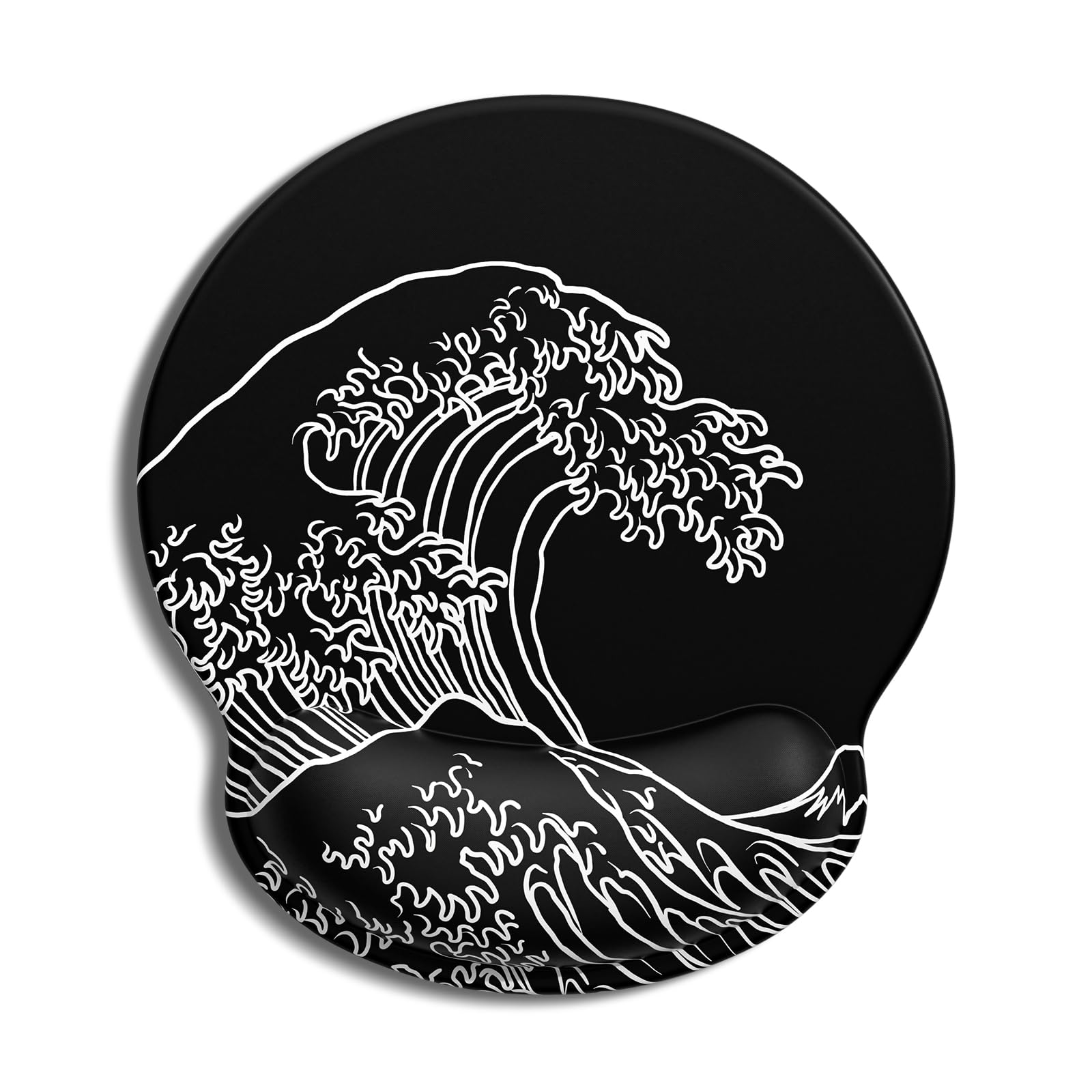 Auhoahsil Ergonomic Mouse Pad with Wrist Rest, Comfortable Silicone Non-Slip Computer Pain Relief Gel Mouse Mat with Wrist Support for Gaming, Work, Office, Women & Men, Cute Pattern, Japanese Wave