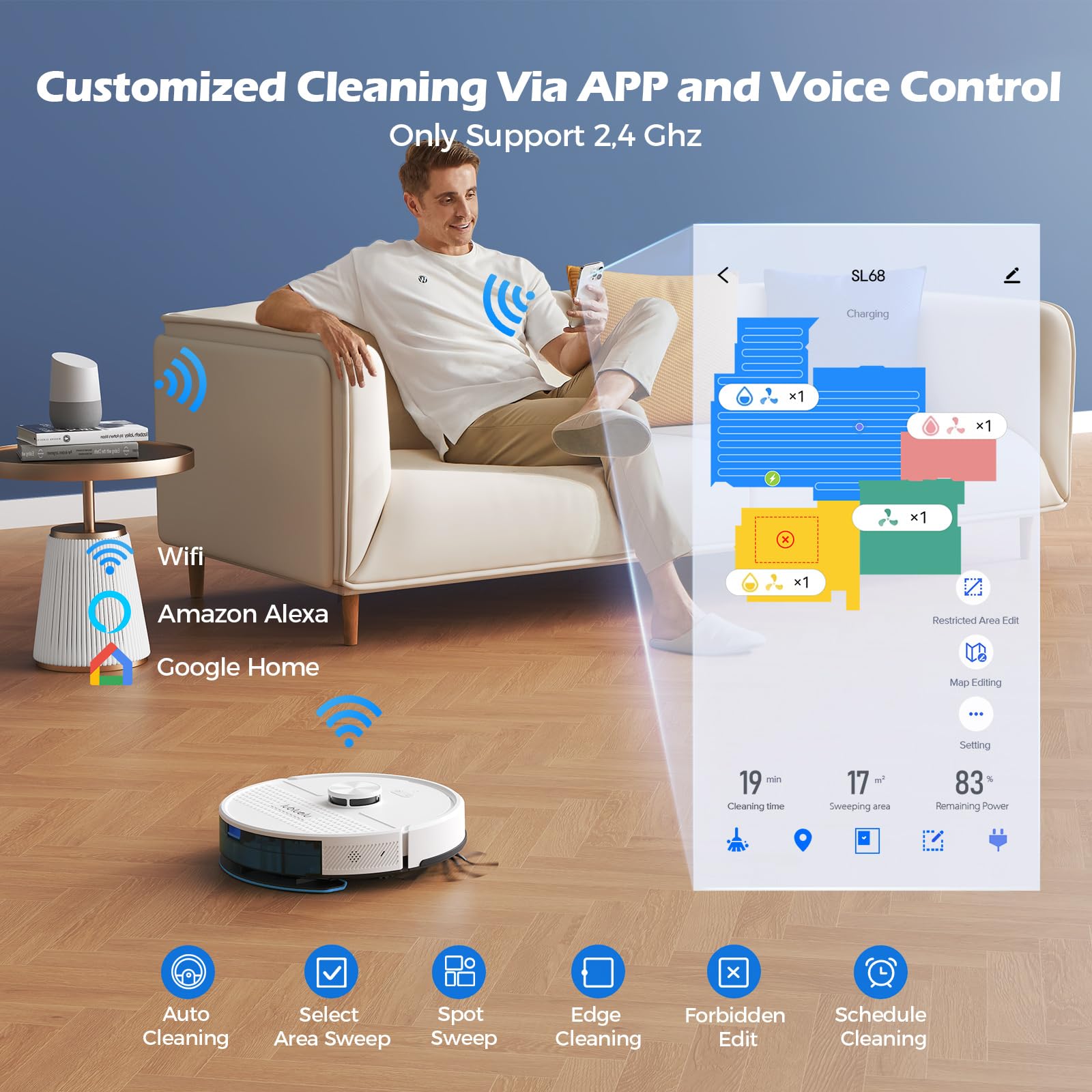 Lubluelu Robot Aspirapolvere Lavapavimenti con Mappatura 4500Pa a 5 Piani, Nuova Generazione Robot Lavapavimenti e Aspirapolvere, Robot Vacuum Mop 3 in 1 per Pavimento e Peli Animali (SL68W)