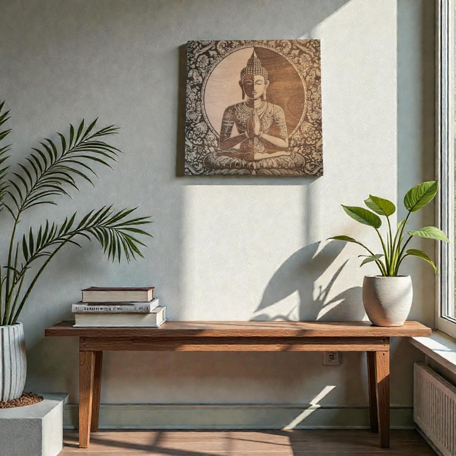 grabewood Quadro di Buddha in legno 30 x 30 cm da parete | Decorazione Zen Spirituale Feng Shui | Arte orientale per casa, yoga e meditazione