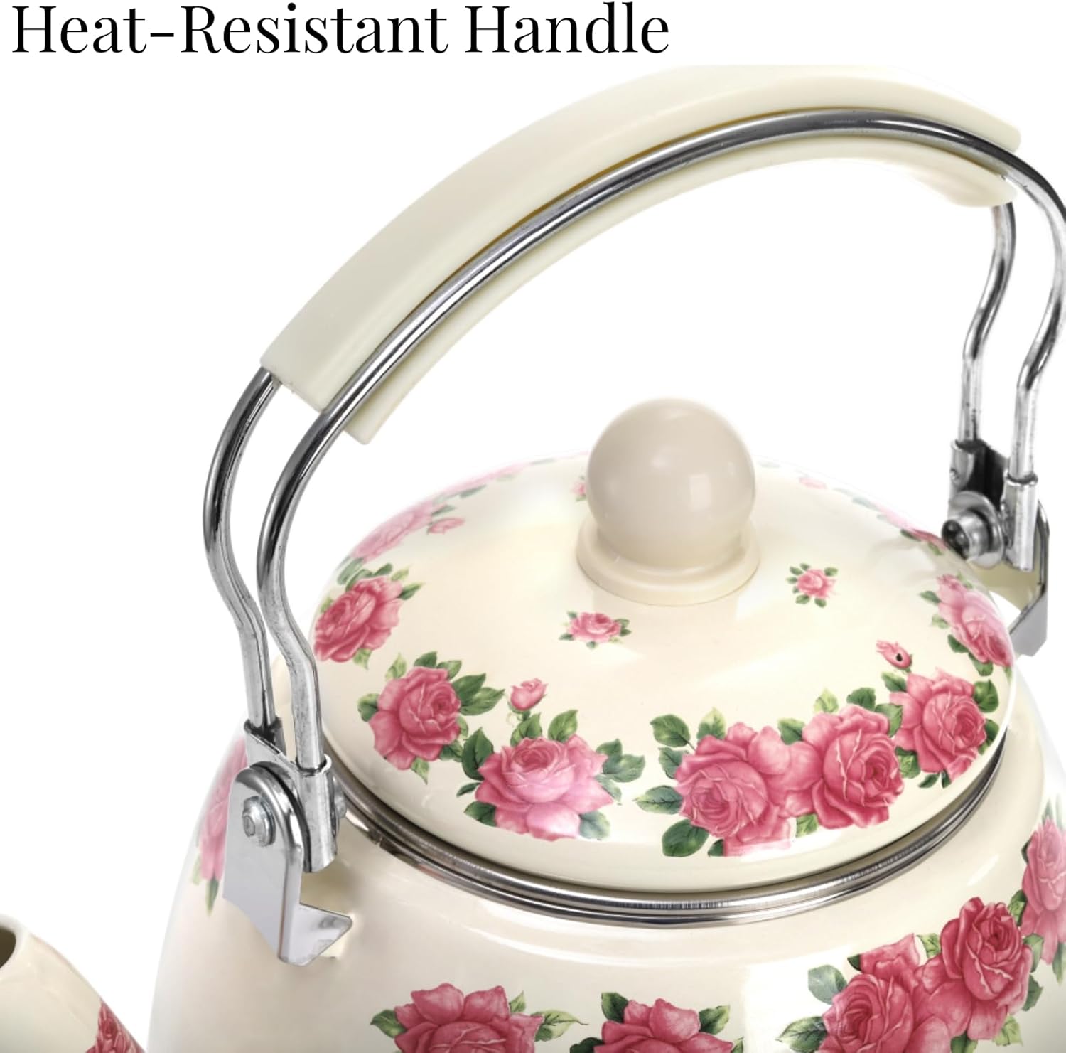 SOUJOY 3.5 Quart Enamel Tea Kettle for Stovetop, Vintage Floral Teapot with Stainlees Steel Infuser and Heat-Resistant Handle for Home Kitchen Camping, Perfect Housewarming Wedding Gift