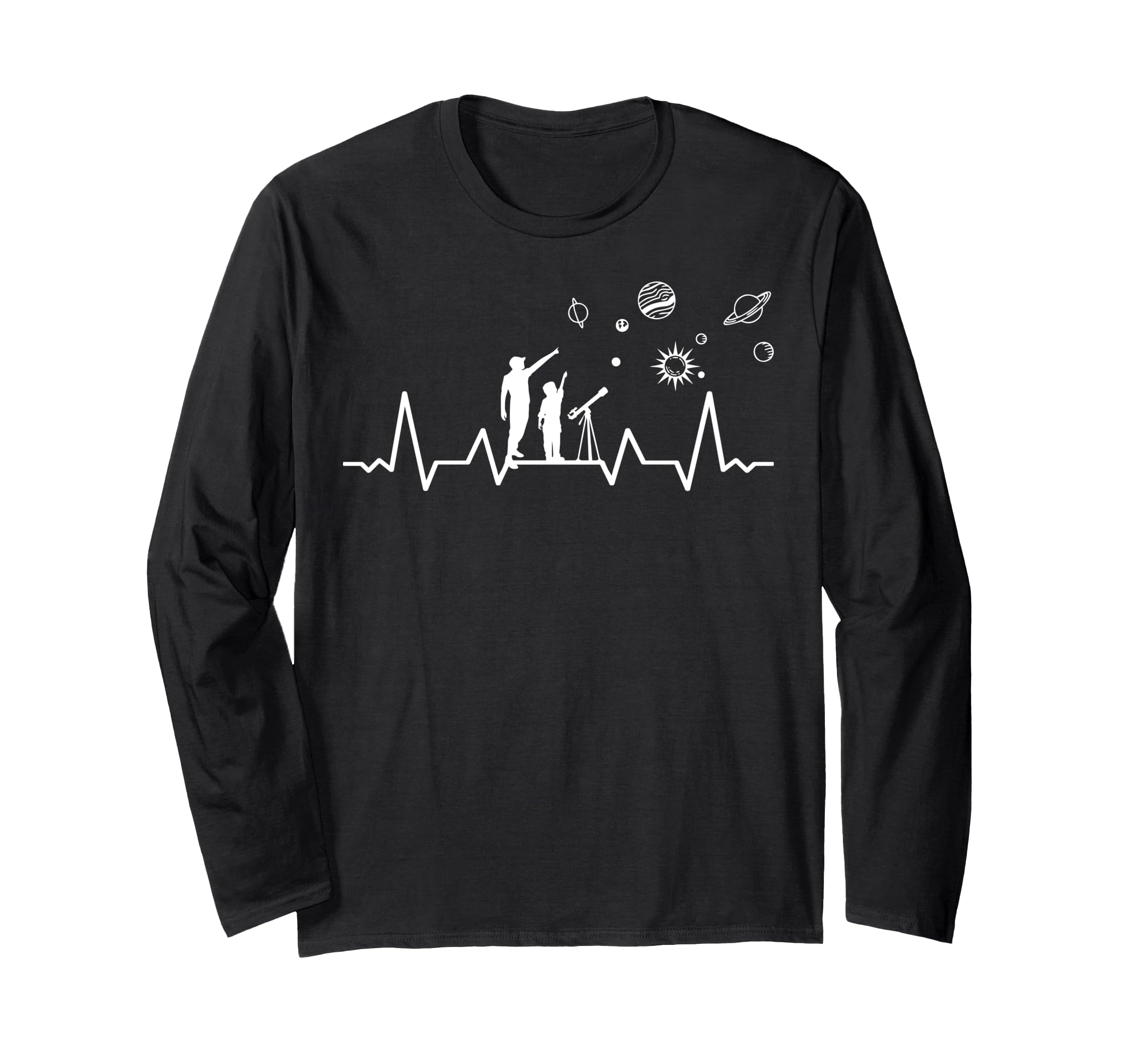 Telescopes Binoculars planets science heartbeat astronomy Long Sleeve T-Shirt