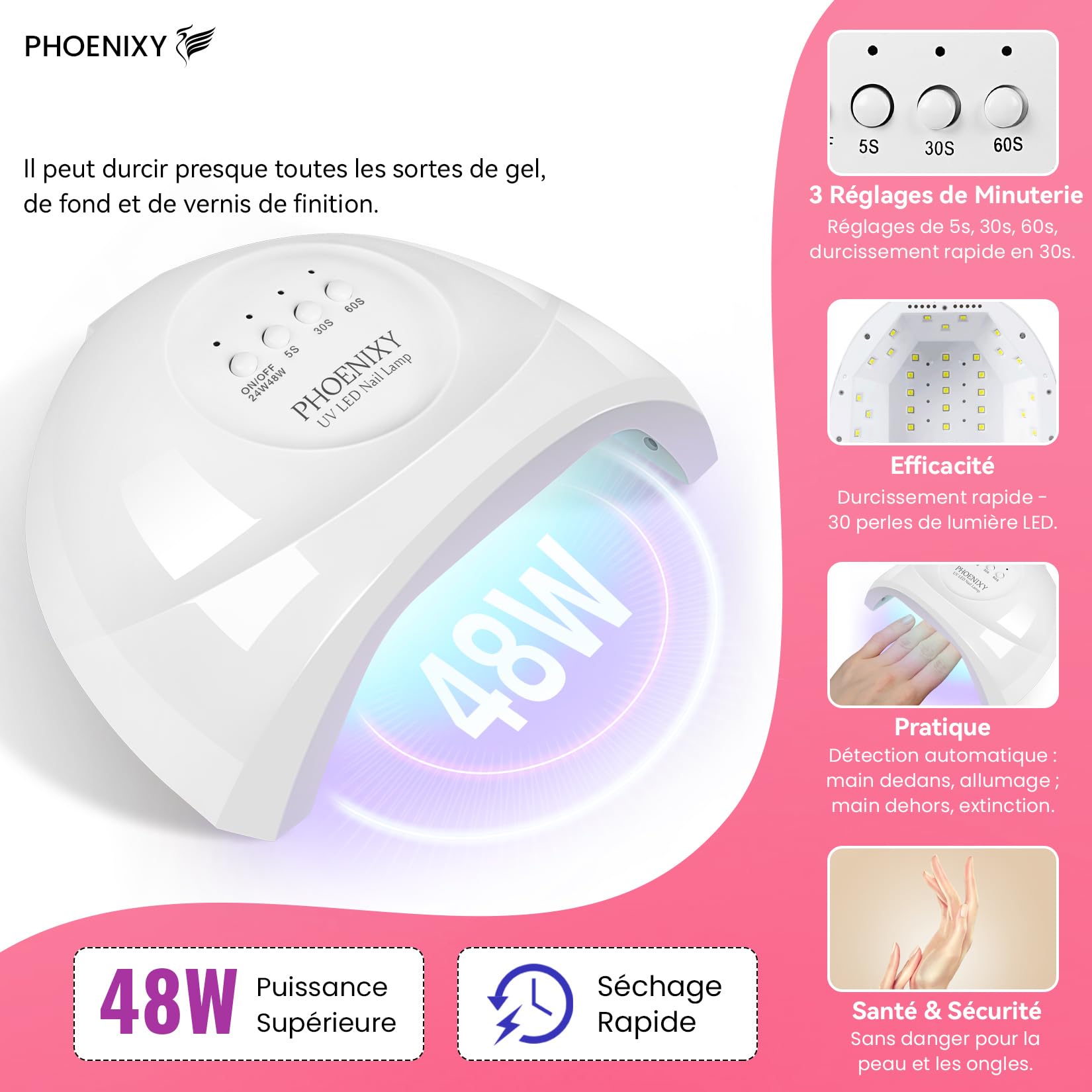 PHOENIXY 40PCS Kit Vernis Semi Permanent Complet avec 48W Lampe UV, Ponceuse pour Ongles, 35 Couleurs Kit Ongle Gel UV Complet avec Base et Top Coat Professionnel Kit Manucure
