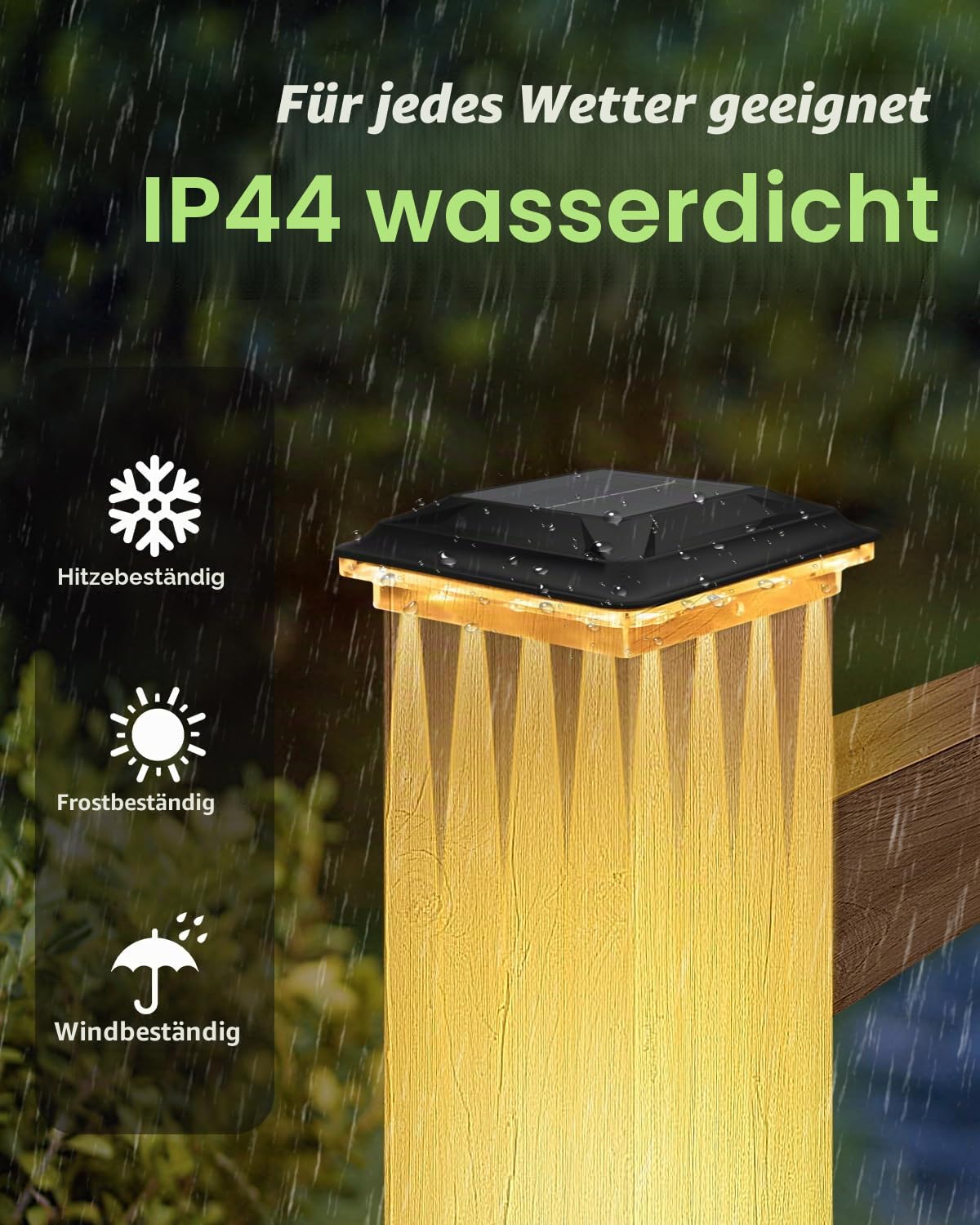 SenluKit 4 Stück Solar Pfostenleuchte, Verbesserte 3 Modi 16 LED Pfostenkappe Solar, Wasserfest Solarlampe für 9x9 10x10 cm Holz/Vinyl Pfosten Garten Terrasse Zaun(Warmweiß Kaltweiß Neutralweiß)