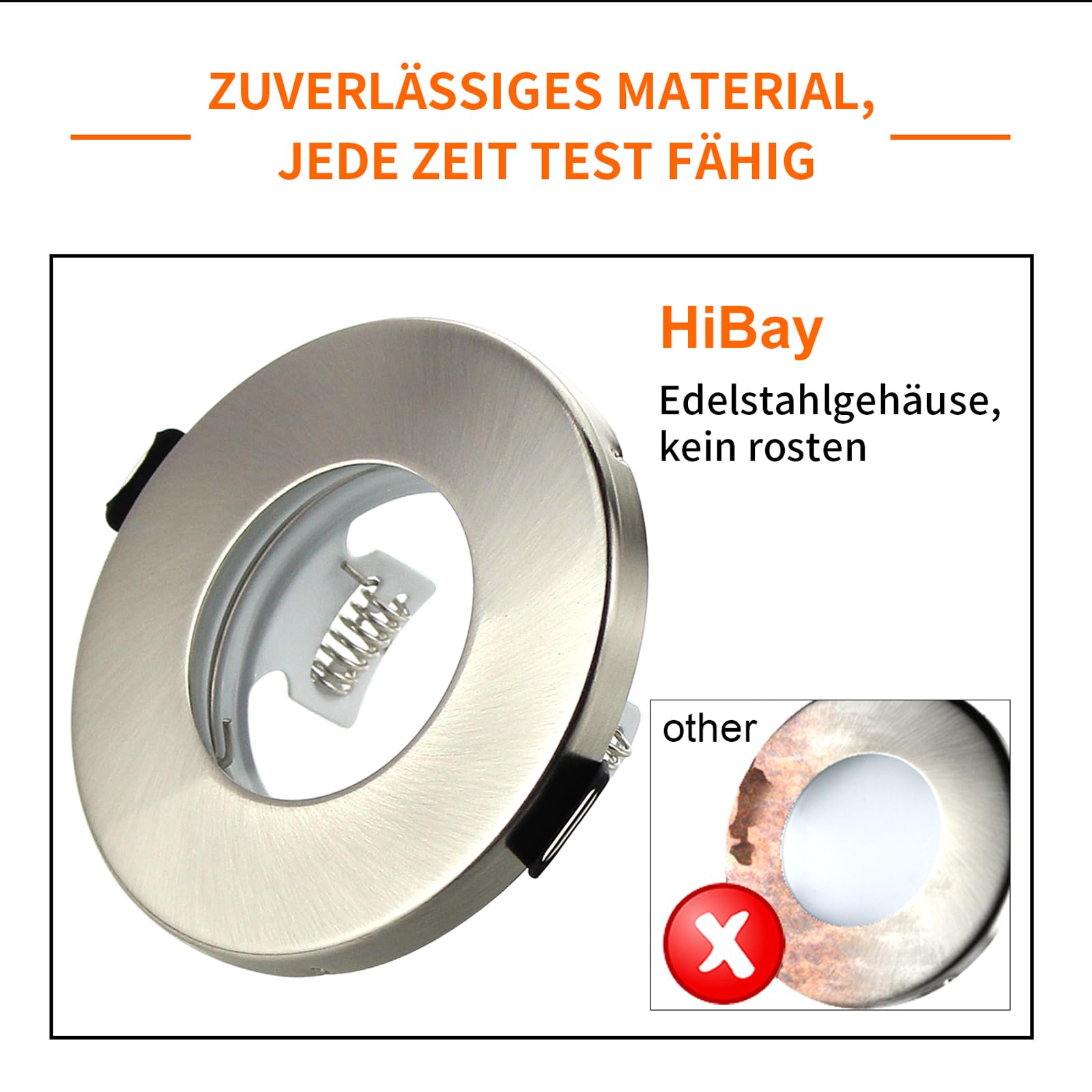 HiBay Spot LED Encastrable Salle de Bain GU10,10x 5W Blanc Neutre 4500K Trou 60-68mm,Plafonnier Encastré COB Inox 220V,Avec 4 Cadre Spot encastrable,Ampoules douille gu10