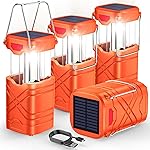 LETMY 4 Pack Camping Lantern, Rechargeable LED Lanterns, Solar Lantern Battery Powered Hurricane Lanterns Flashlight with 3 Powered Ways & USB Cable for Emergency, Power Outage, Hurricane Supplies