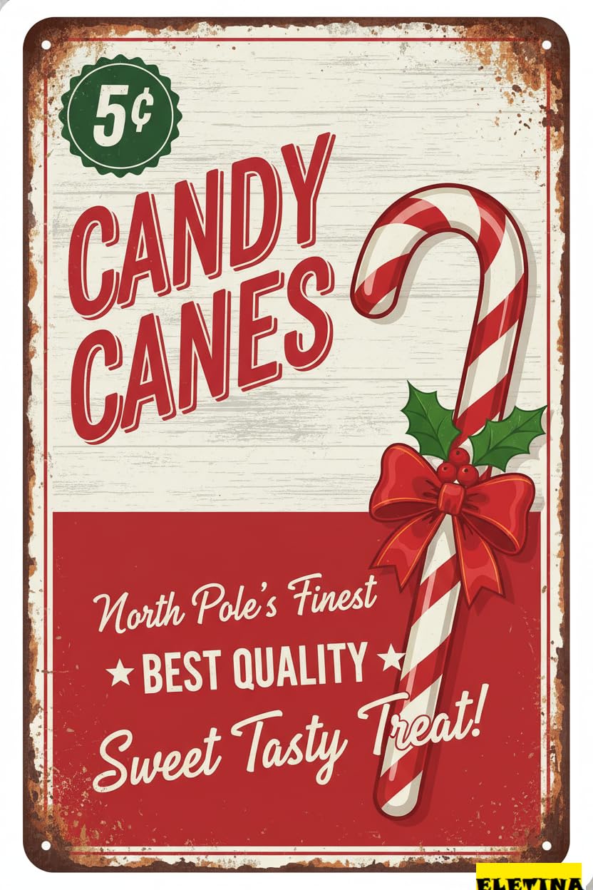 Candy Canes Tin Sign, 8x12 Inch Wall Art
