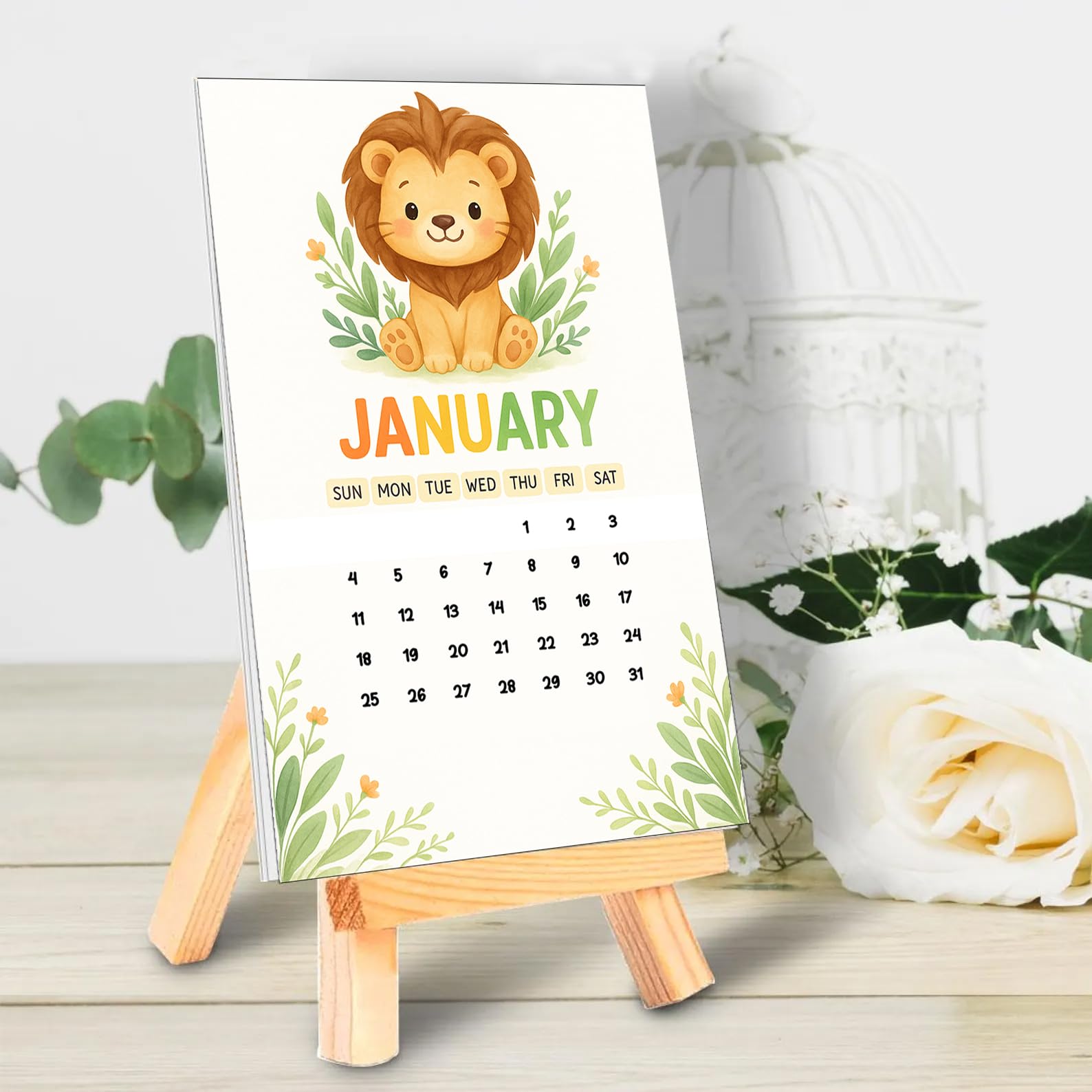 2026 desk calendar 4x6 inch with wooden easel stand | cute animal theme | 12-month mini table calendar | glossy 300 gsm photo paper | compact desk calendar for office, home, kids room | adorable gift for animal lovers