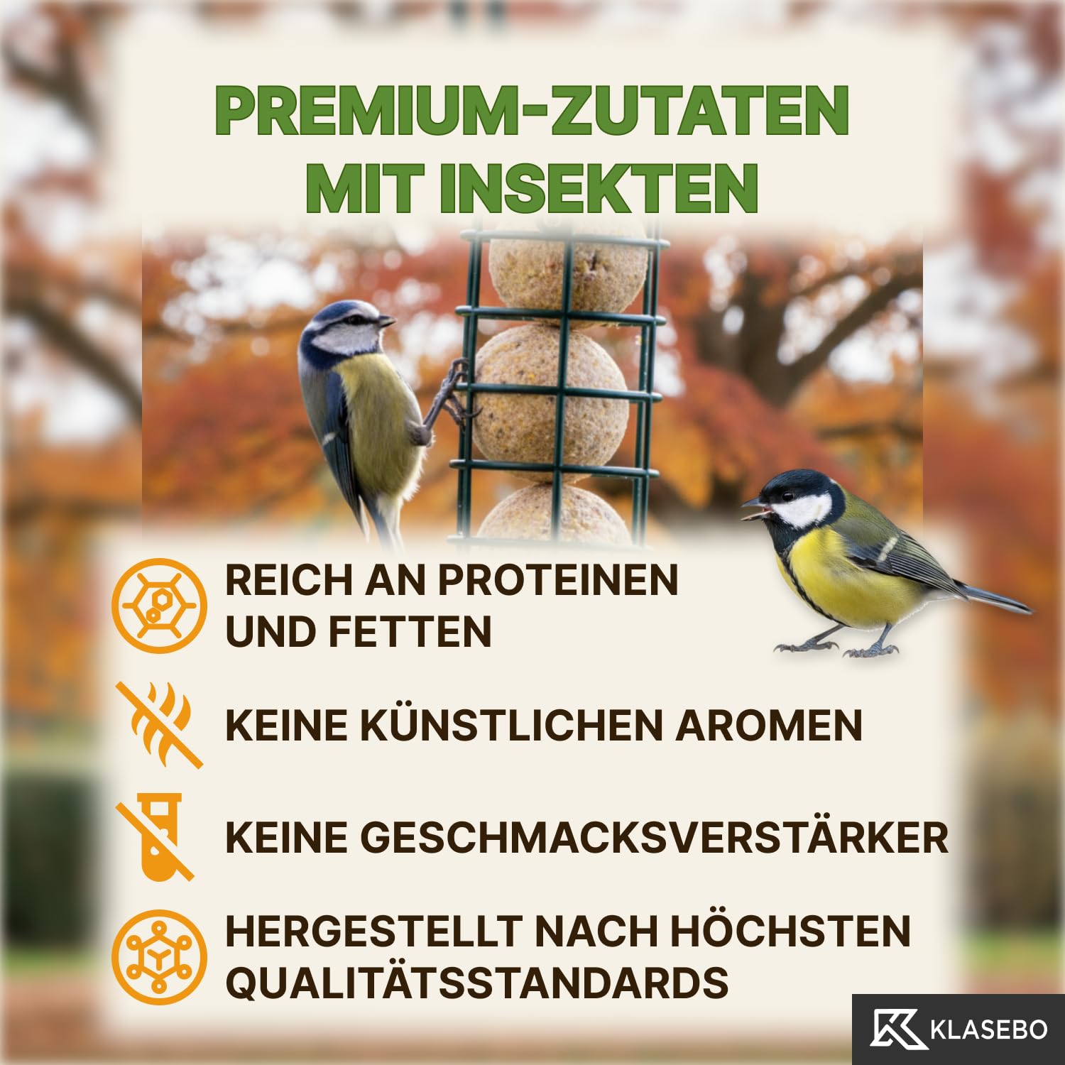 Premium Meisenknödel mit Insekten, 200 Stück (18kg) – Ganzjähriges Wildvogelfutter, Natürliche Zutaten, Ganzjährige Fütterung, Körnerfresser Delikatesse