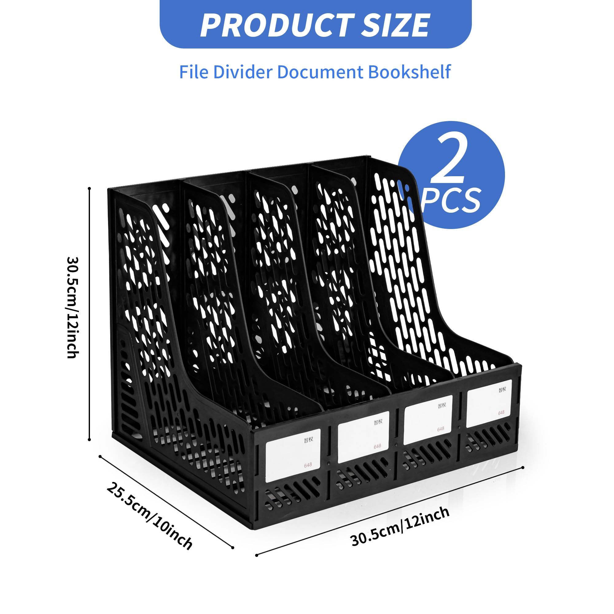 Axincardarm 2 Pack Plastic Magazine File Holder 4 Sections A4 Desktop File Rack, Vertical Book Organiser Document Storage Magazine Holder for Office, Black - Image 2