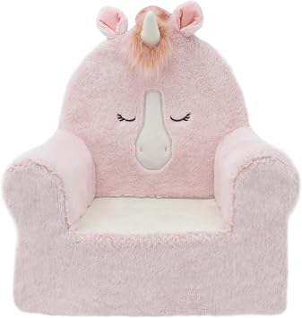 Soft Landing Sweet Seats, Premium and Comfy Toddler Lounge Chair with Carrying Handle & Side Pockets Pink Unicorn