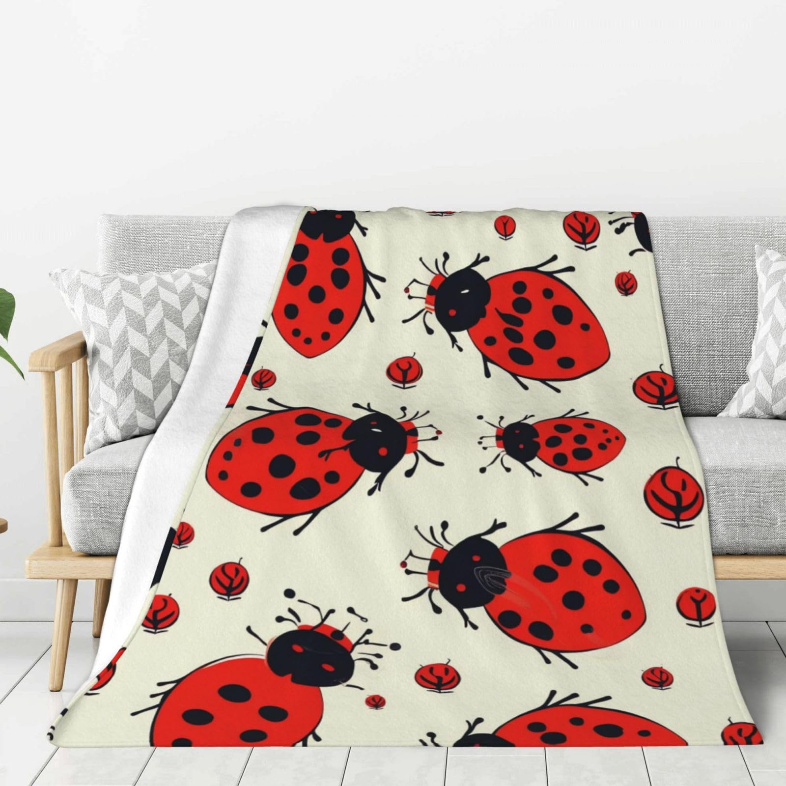 Red Ladybug Throw Blanket Plush Flannel Fleece Blanket, Soft Lightweight Cozy Blankets 80"X60" for Bed Couch Sofa Travel