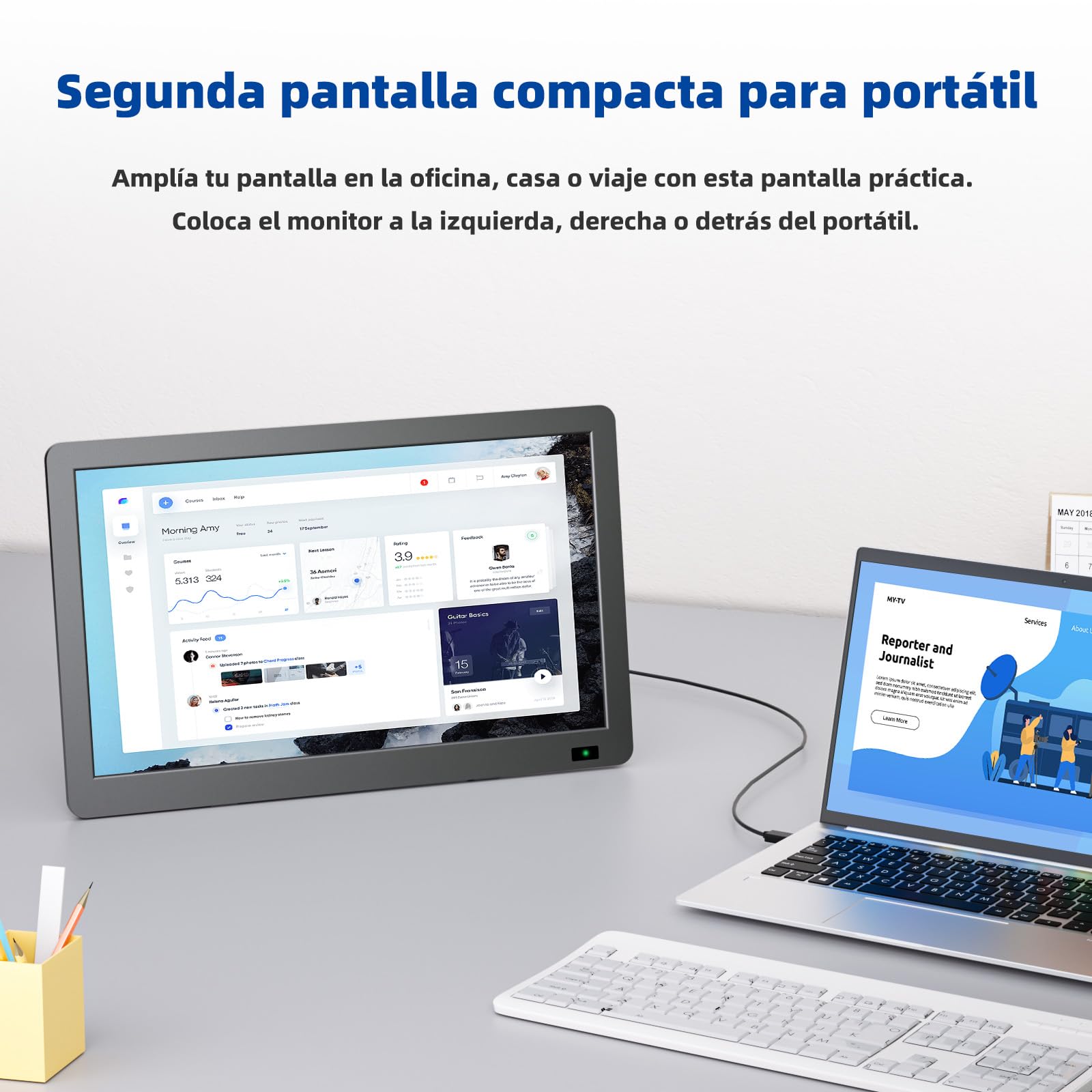 Desobry Televisor portátil de 14,3 Pulgadas con Antena, Pequeño televisor portátil con sintonizador DVB-T2, Mini televisor LCD Que se Carga con Pilas