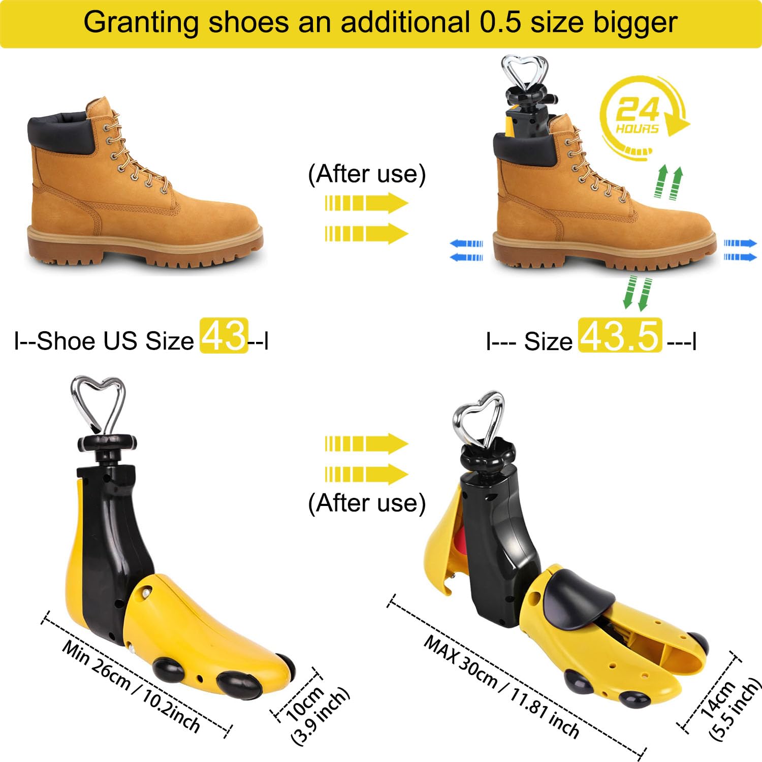 Hormas para Zapatos Ajustables Longitud y Anchura, Ensanchador de Zapatos con Calzador para Hombre y Mujer