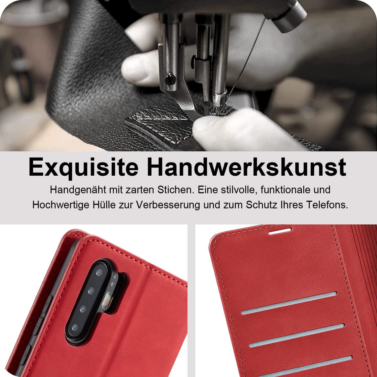 Custodia per Huawei P30 Pro, in pelle [1 pezzo di pellicola protettiva] [ pelle PU di alta qualità] pieghevole per Huawei P30 Pro, custodia antiurto a 360 gradi, con funzione leggio, custodia