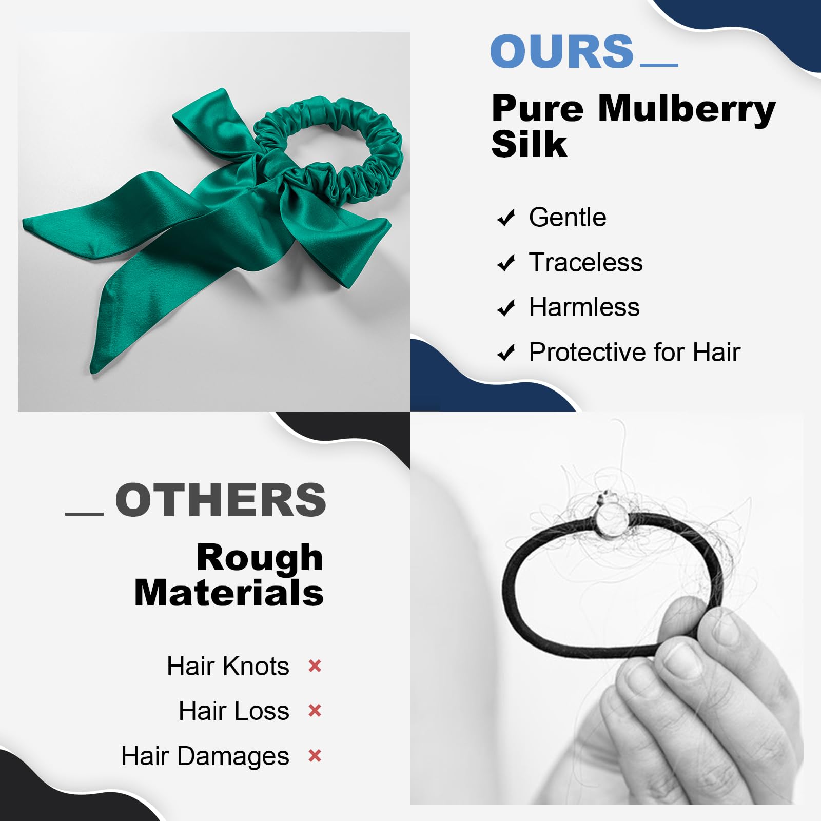 Consysi 1 Piece Silk Bow Scrunchies for Hair-100% Pure Mulberry 22 Momme Silk Hair Tie, Elastic Ponytail Holder - Image 2