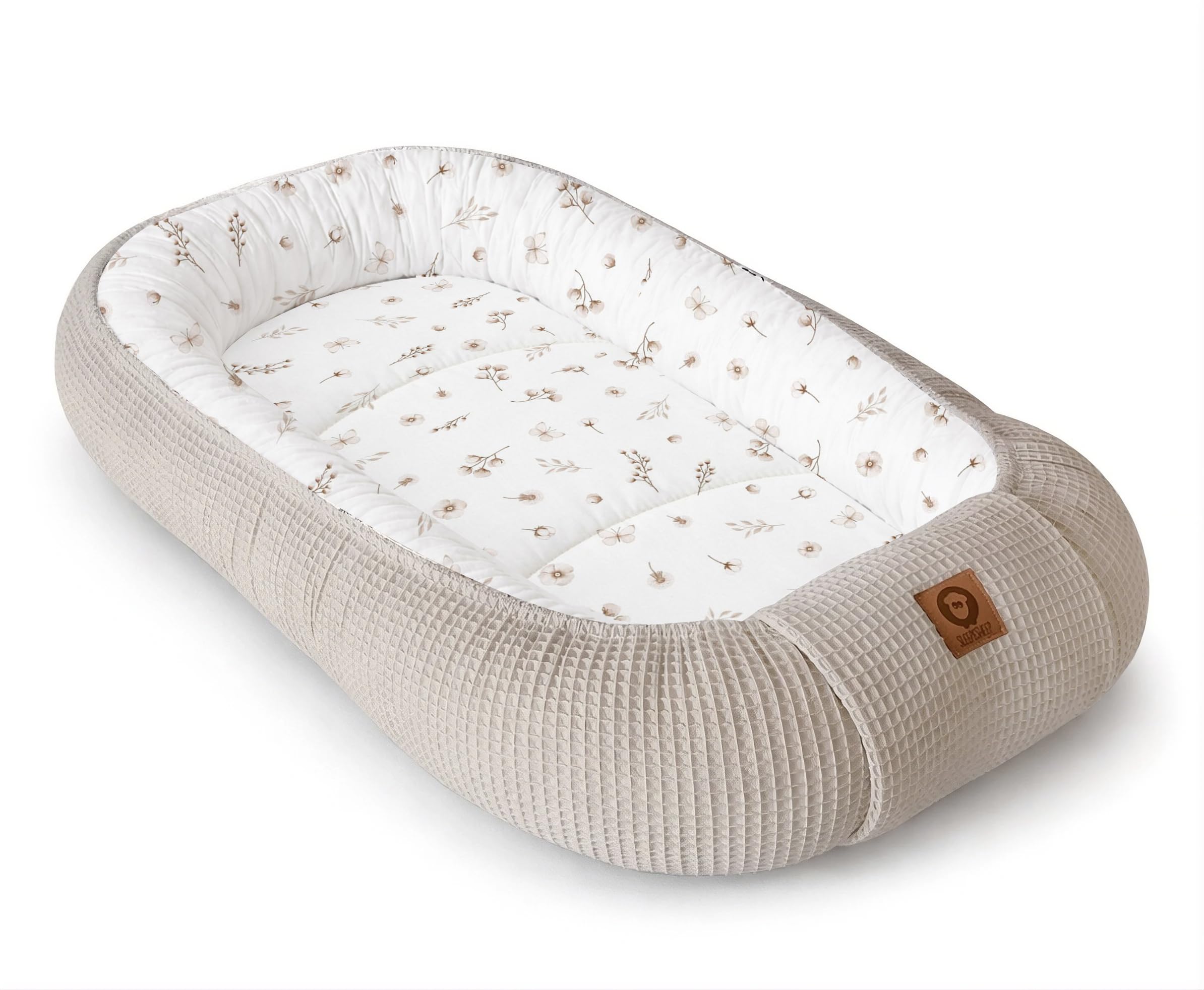 Babynestchen Neugeborene – Nestchen Baby aus Waffel Baumwolle & Baumwollstoff – Babynest für Babybett & Kinderbett – Baby Kokon Tragbar – OEKO-TEX zertifiziert – Zubehör für Babybett - Tauwiese + Sand
