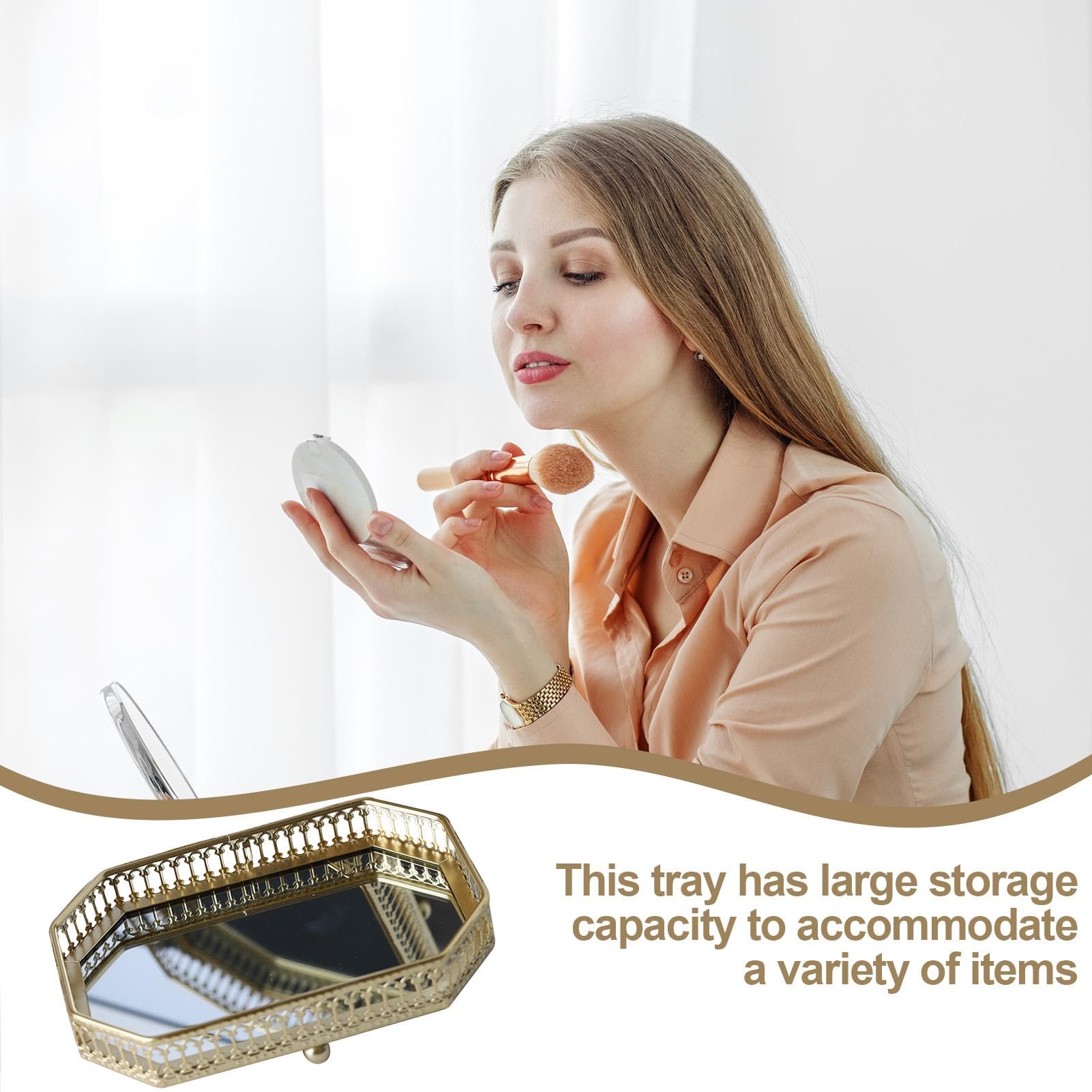 Goldenes Spiegeltablett - Parfümtablett Mit Spiegel Für Schminktisch & Deko