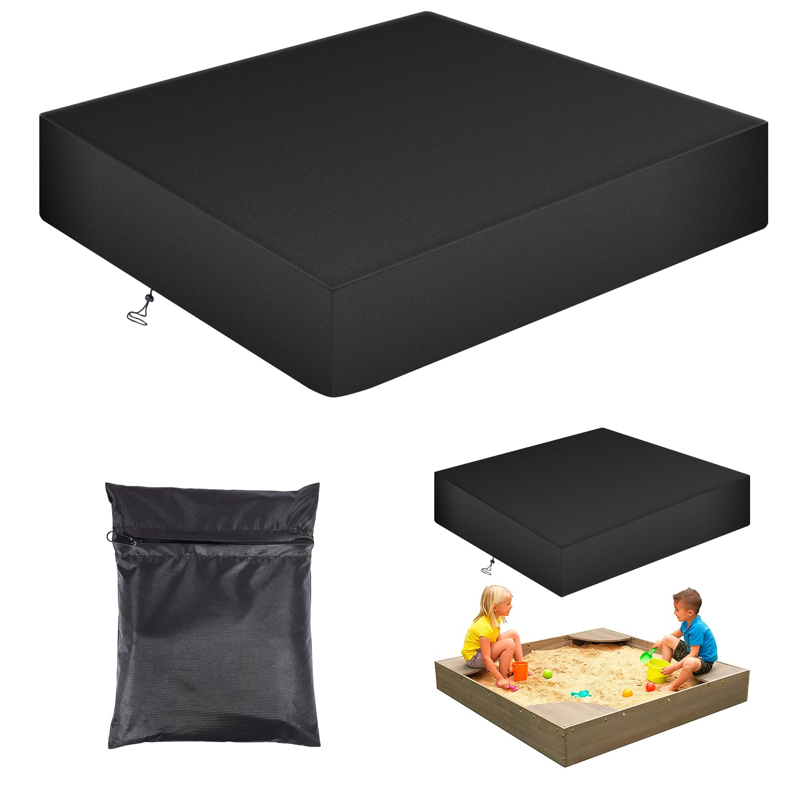 SINBLUE Sandbox Cover Waterproof Square Sandbox Cover 420D Oxford with UV Coating for 205x205x20cm Outdoor Sand Box Protection (Only Cover)