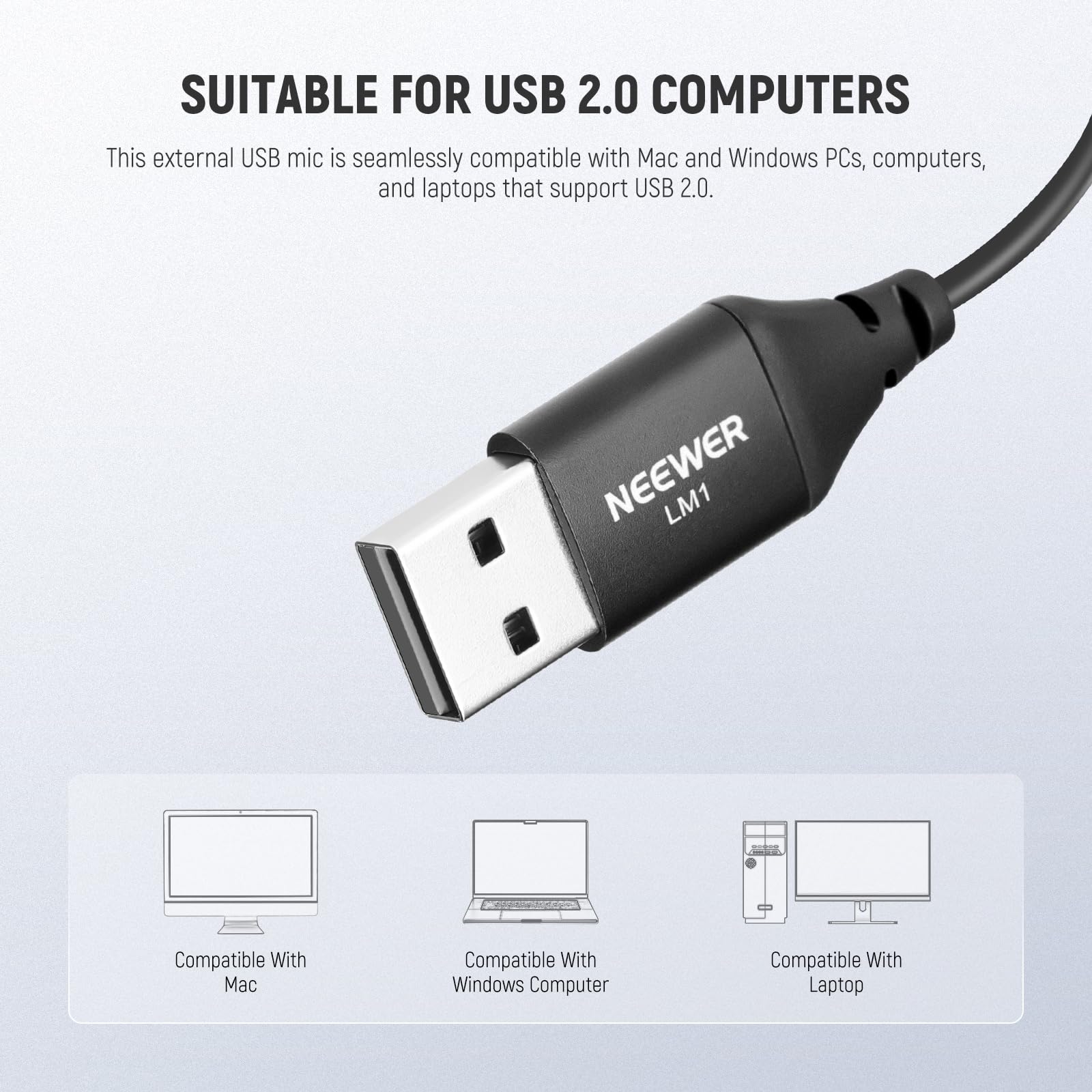 Neewer Mikrofon USB A, Plug & Play, mini wielokierunkowy klips na mikrofon krawatowy 2 m, kabel do USB 2.0, Mac, Windows, PC, laptopa, komputera, YouTube, Skype'a, podcastów, gier, vlogów