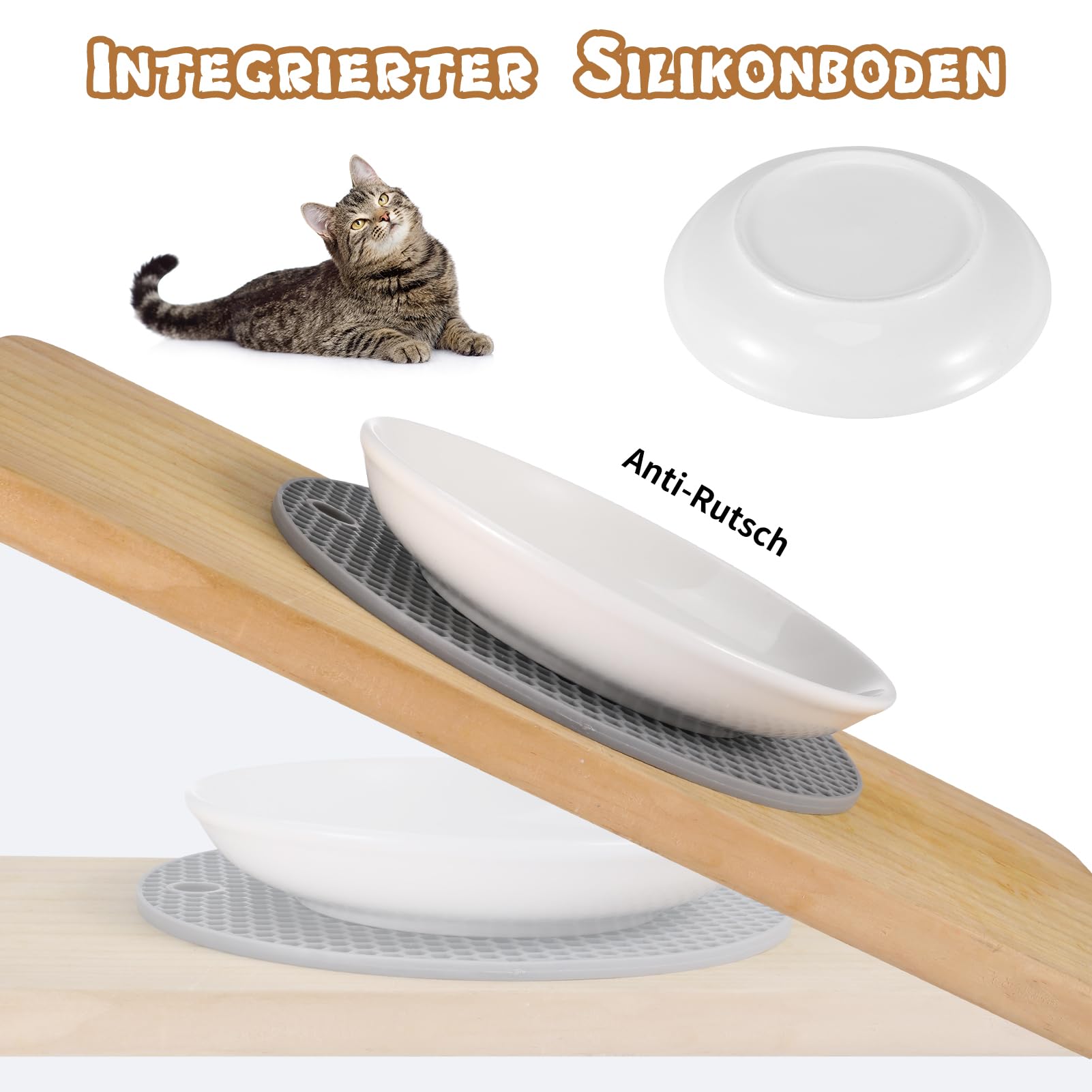 Yummy Sam 2-tlg. Katzennapf Set – Flache Edelstahlschalen, Rutschfest & Schnurrhaarfreundlich