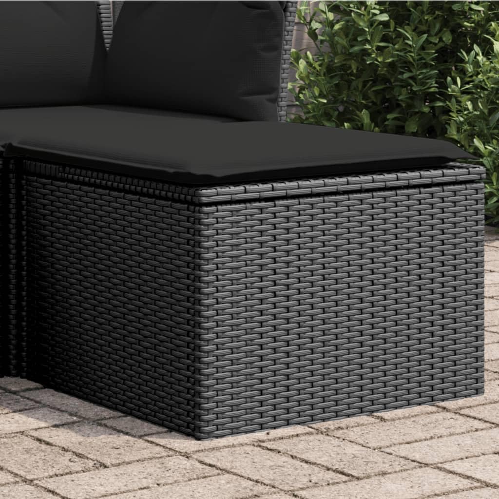 vidaXL Taburete de jardín con cojín Negro 55x55x37 cm ratán sintético