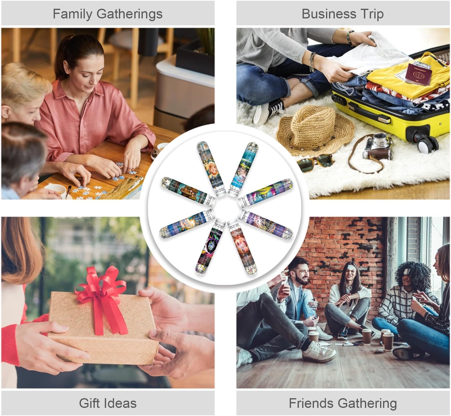 Mini Jigsaw Puzzles for Adults 234 Pieces (8 Packs) - Small Test Tube Puzzle - Challenging Micro Jigsaw - Difficult Tiny Home Decor Entertainment 6x4in