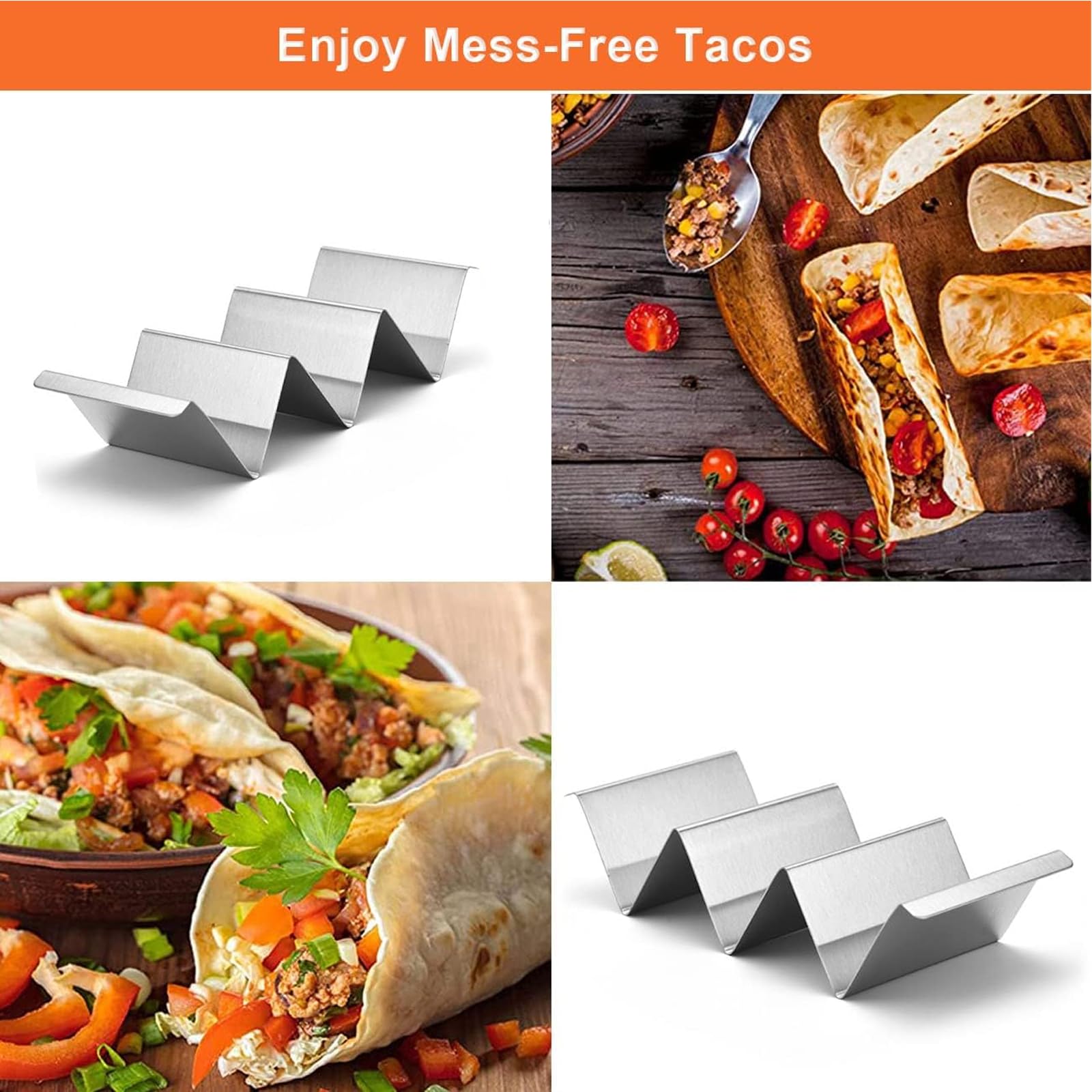 Porte-Tacos,2 Support à Tacos en Acier Inoxydable avec Poignées, Type W Peut Contenir 3 Tacos,pour Restaurant, Maison, Fête, Pique-Nique (Argent Métallique)